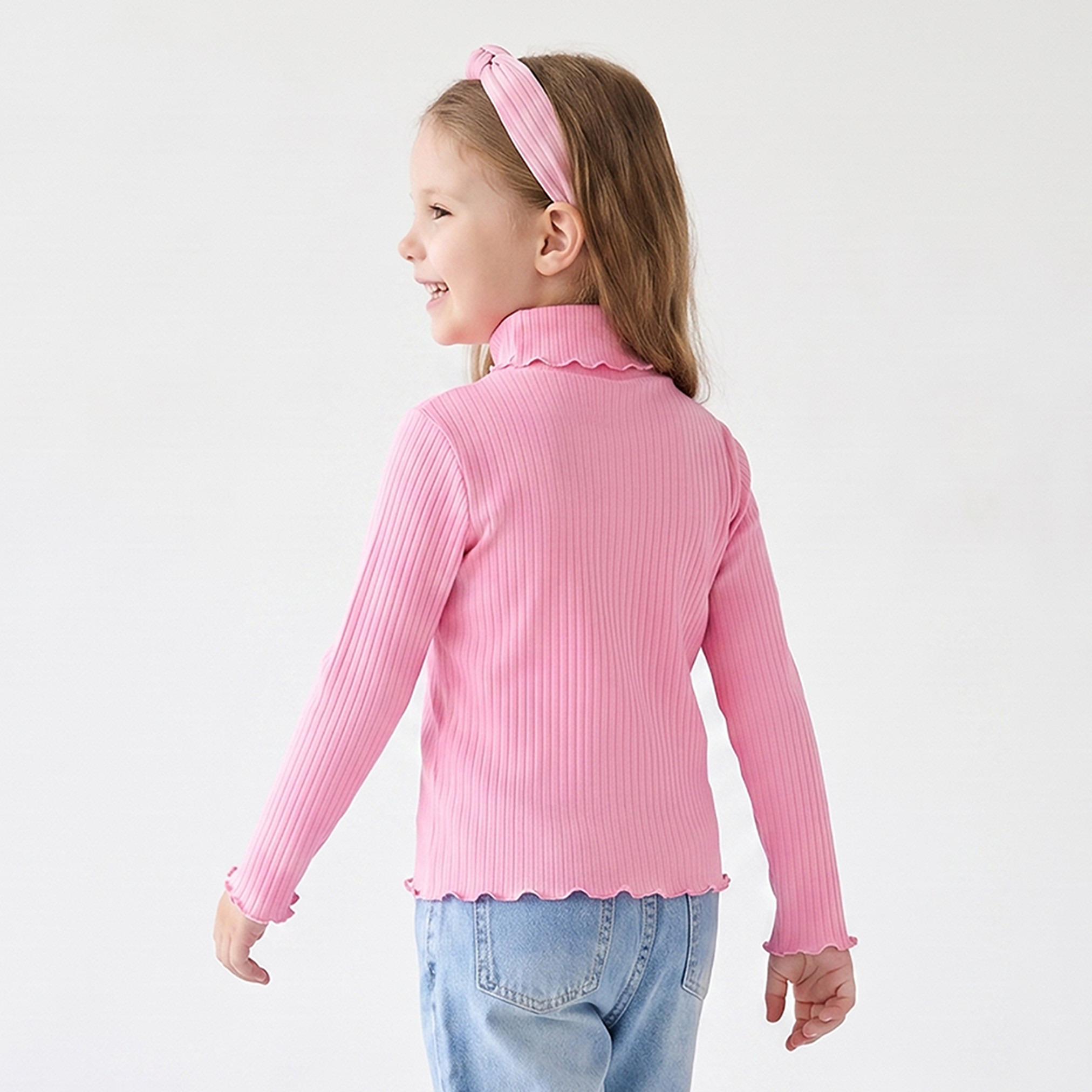 Juniors High Neck Long Sleeves T-shirt with Ribbed Design-girls-clothing-tshirts-image-5