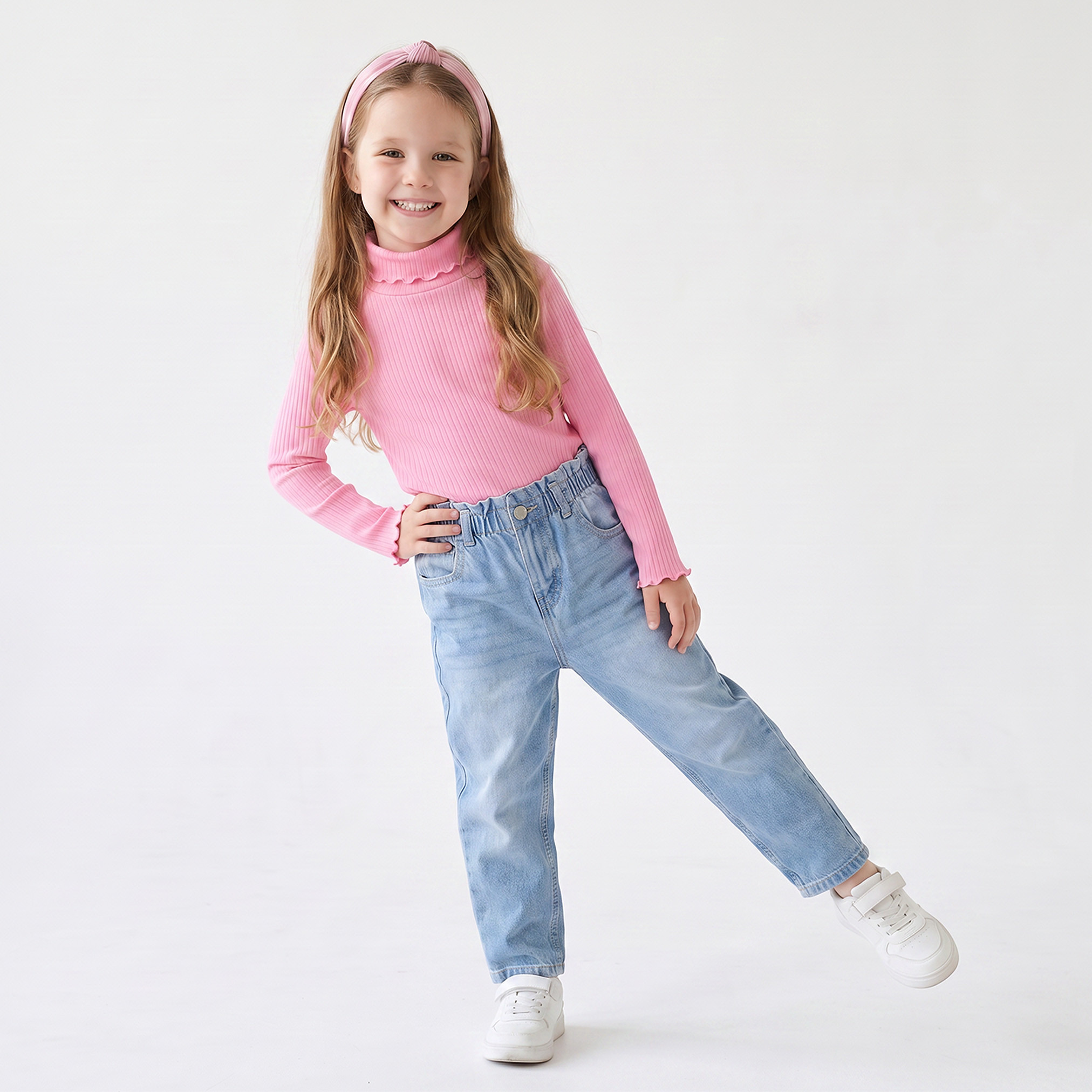 Juniors High Neck Long Sleeves T-shirt with Ribbed Design-girls-clothing-tshirts-image-9
