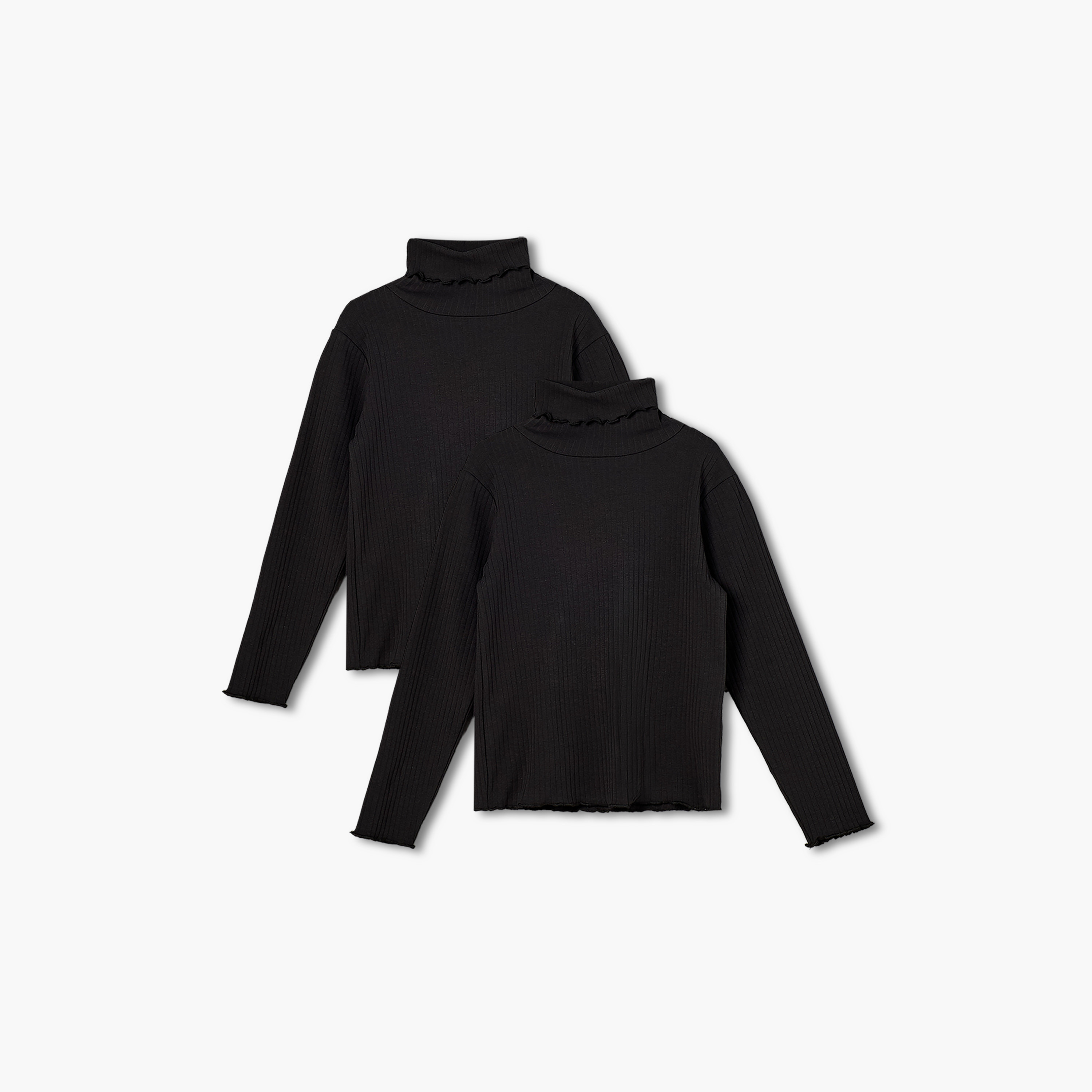 طقم بلوزات مضلعة برقبة مستديرة ضيقة وبأكمام طويلة قطعتين من جونيورز-baby-girls-clothing-blousesandshirts-image-1