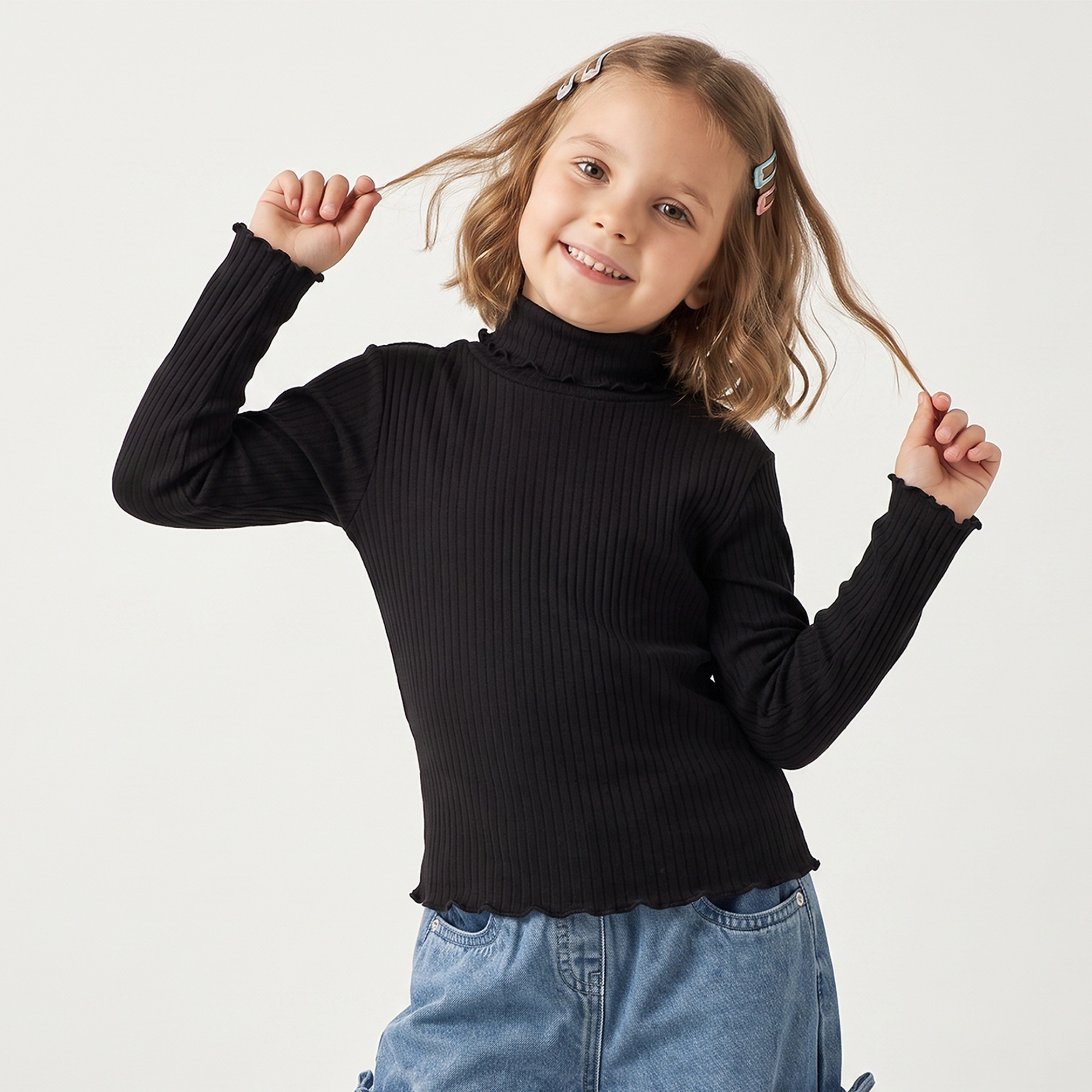 طقم بلوزات مضلعة برقبة مستديرة ضيقة وبأكمام طويلة قطعتين من جونيورز-baby-girls-clothing-blousesandshirts-image-2