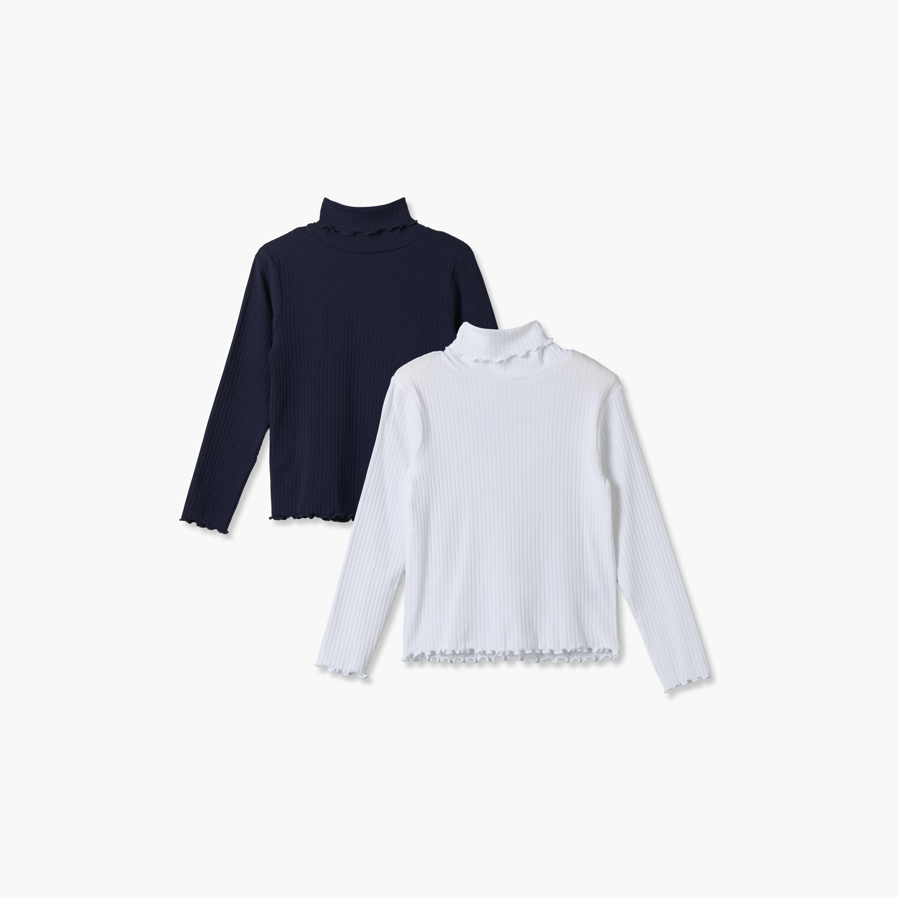 تيشيرتات بياقة عالية وتصميم مضلع وأكمام طويلة من جونيورز - عبوة من قطعتين-girls-clothing-tshirts-image-1