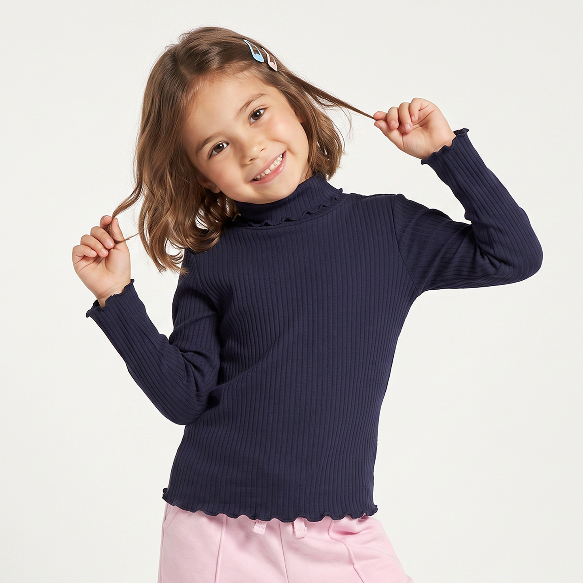 تيشيرتات بياقة عالية وتصميم مضلع وأكمام طويلة من جونيورز - عبوة من قطعتين-girls-clothing-tshirts-image-2