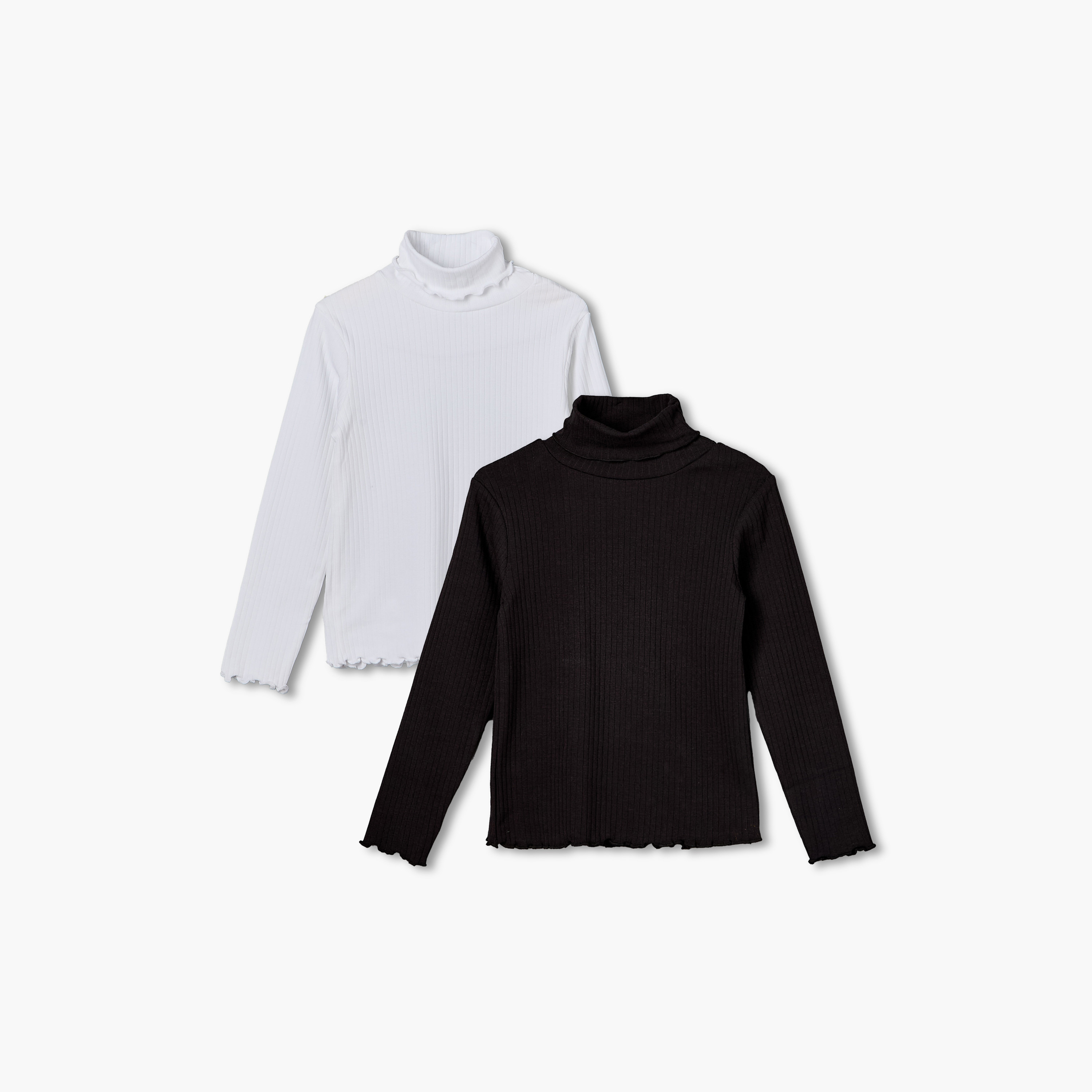 Pack of 2 Juniors Turtleneck Long Sleeves T-shirt with Ribbed Finish-girls-clothing-tshirts-image-1