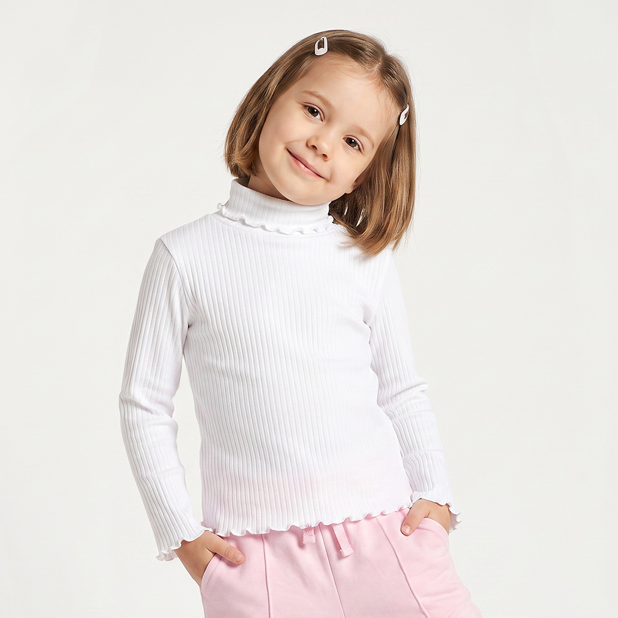 Pack of 2 Juniors Turtleneck Long Sleeves T-shirt with Ribbed Finish-girls-clothing-tshirts-image-3