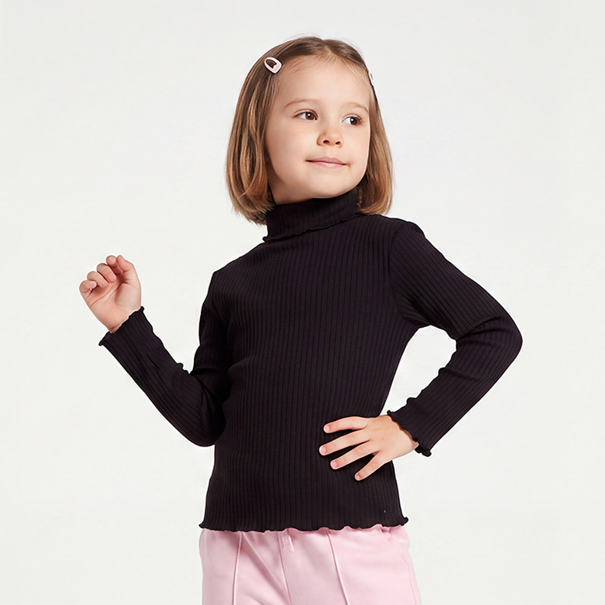 Pack of 2 Juniors Turtleneck Long Sleeves T-shirt with Ribbed Finish-girls-clothing-tshirts-image-2