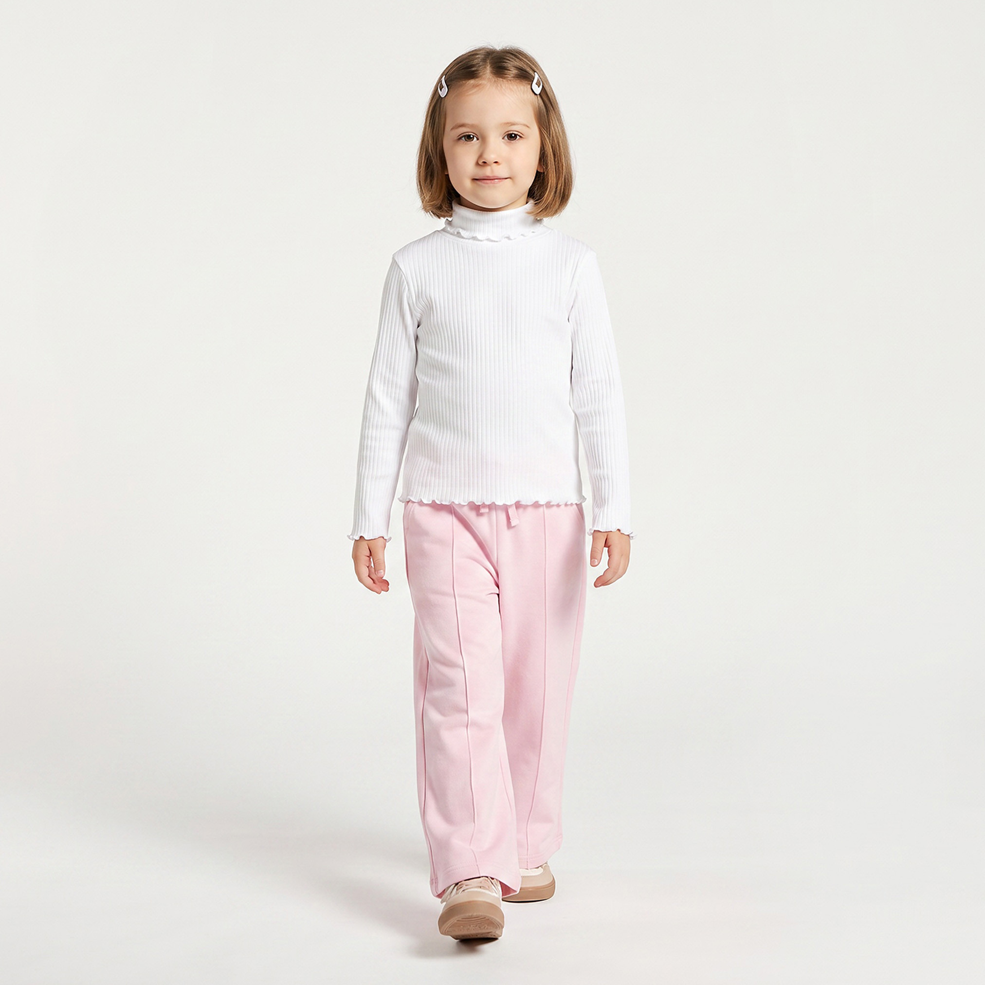 Pack of 2 Juniors Turtleneck Long Sleeves T-shirt with Ribbed Finish-girls-clothing-tshirts-image-4