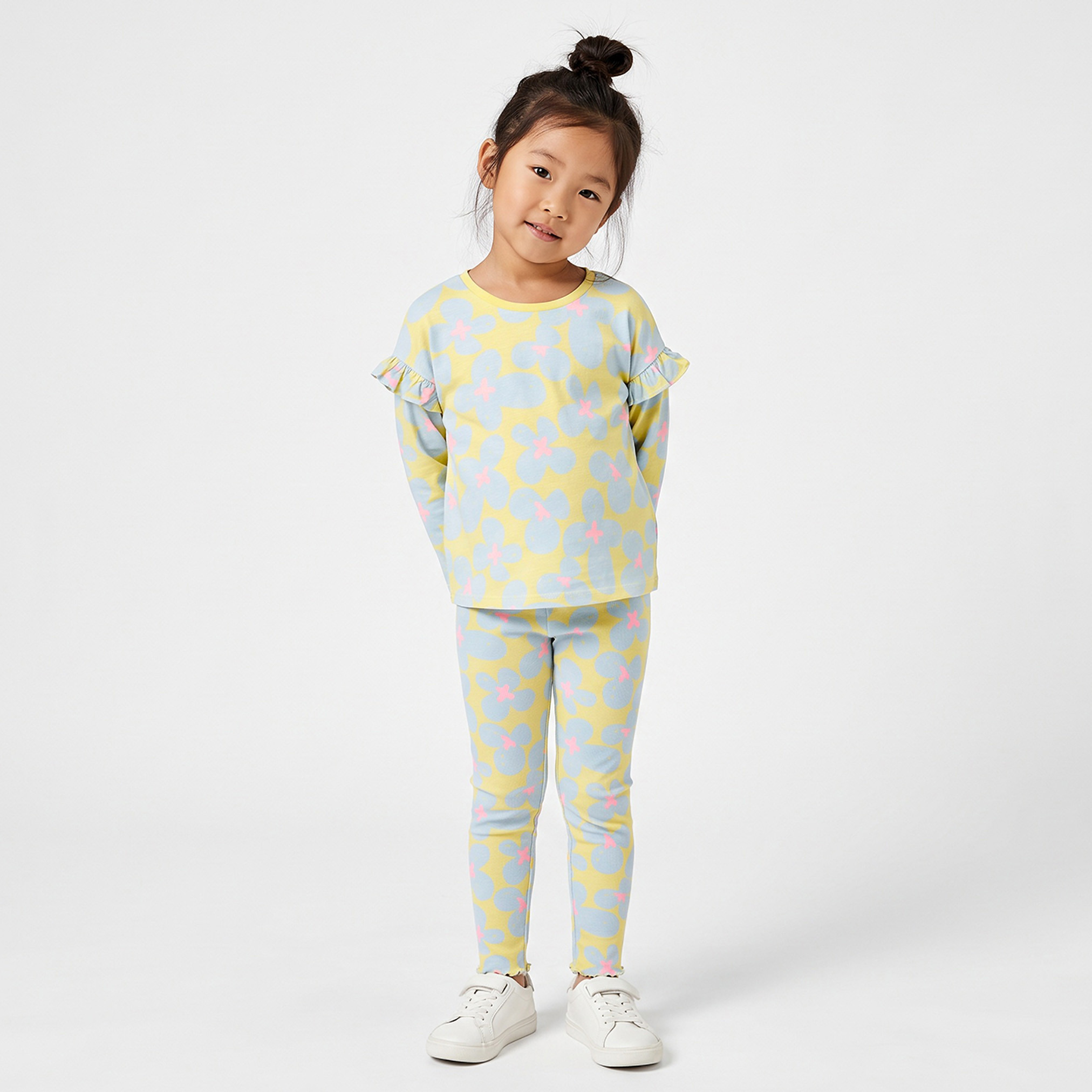 تيشيرت بأكمام طويلة وياقة ضيقة وطبعات زهور من جونيورز-girls-clothing-tshirts-image-2