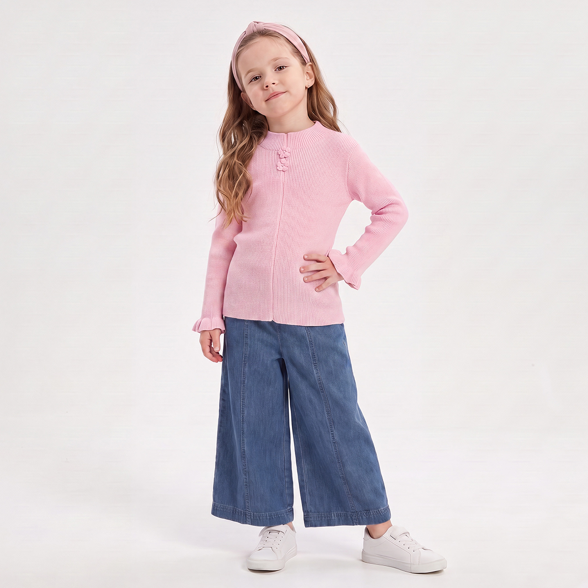 Juniors Ribbed Cardigan with Flared Sleeves-girls-clothing-jumpersandcardigans-image-2