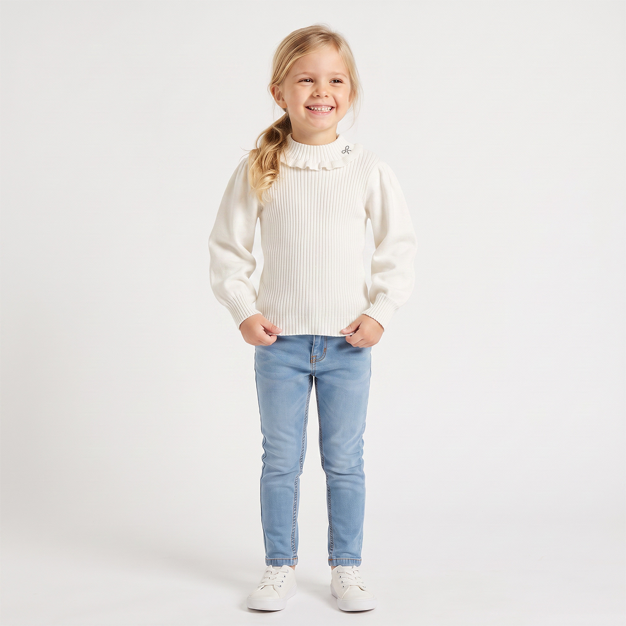 Juniors Ruffle Neck Sweater with Balloon Sleeves-girls-clothing-jumpersandcardigans-image-2
