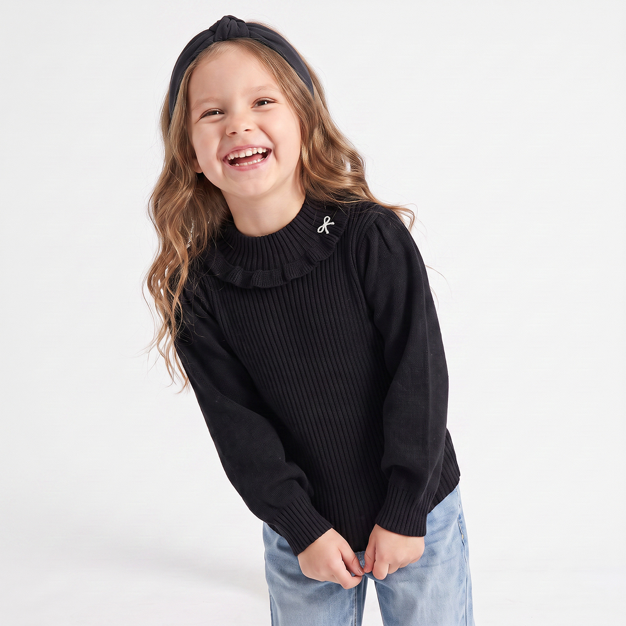 Juniors Ruffle Neck Sweater with Balloon Sleeves-girls-clothing-jumpersandcardigans-image-1