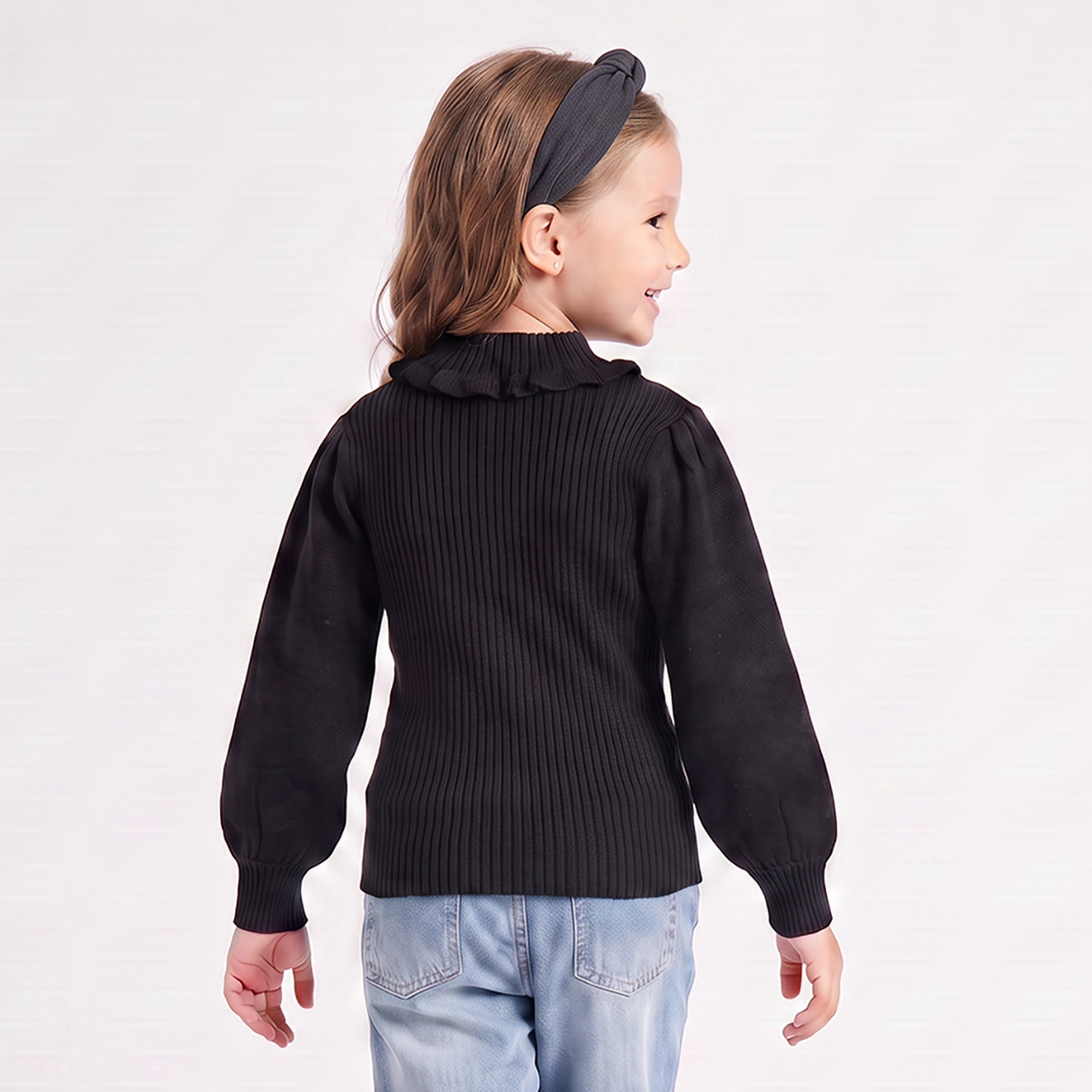 Juniors Ruffle Neck Sweater with Balloon Sleeves-girls-clothing-jumpersandcardigans-image-2