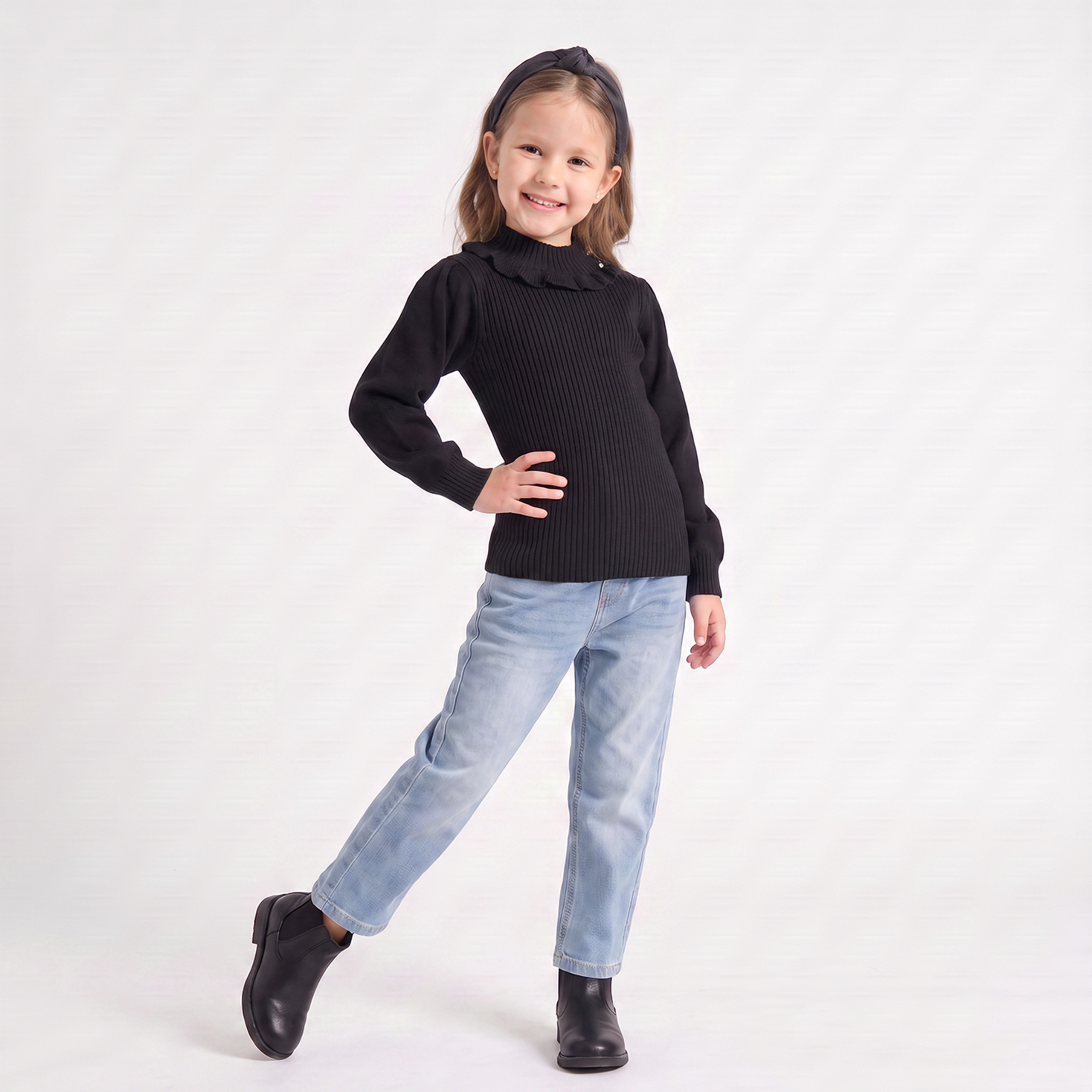 Juniors Ruffle Neck Sweater with Balloon Sleeves-girls-clothing-jumpersandcardigans-image-5