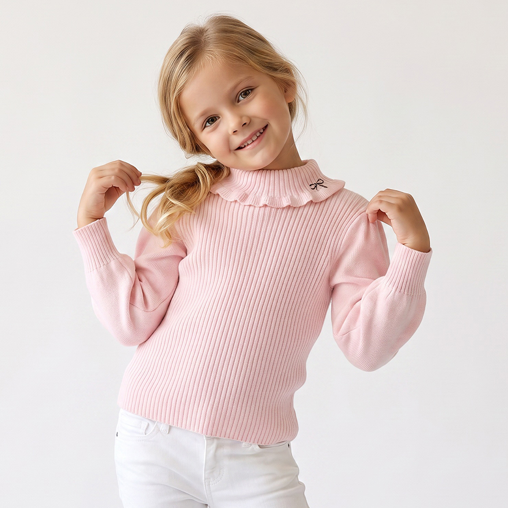 Juniors Ruffle Neck Sweater with Balloon Sleeves-girls-clothing-jumpersandcardigans-image-1