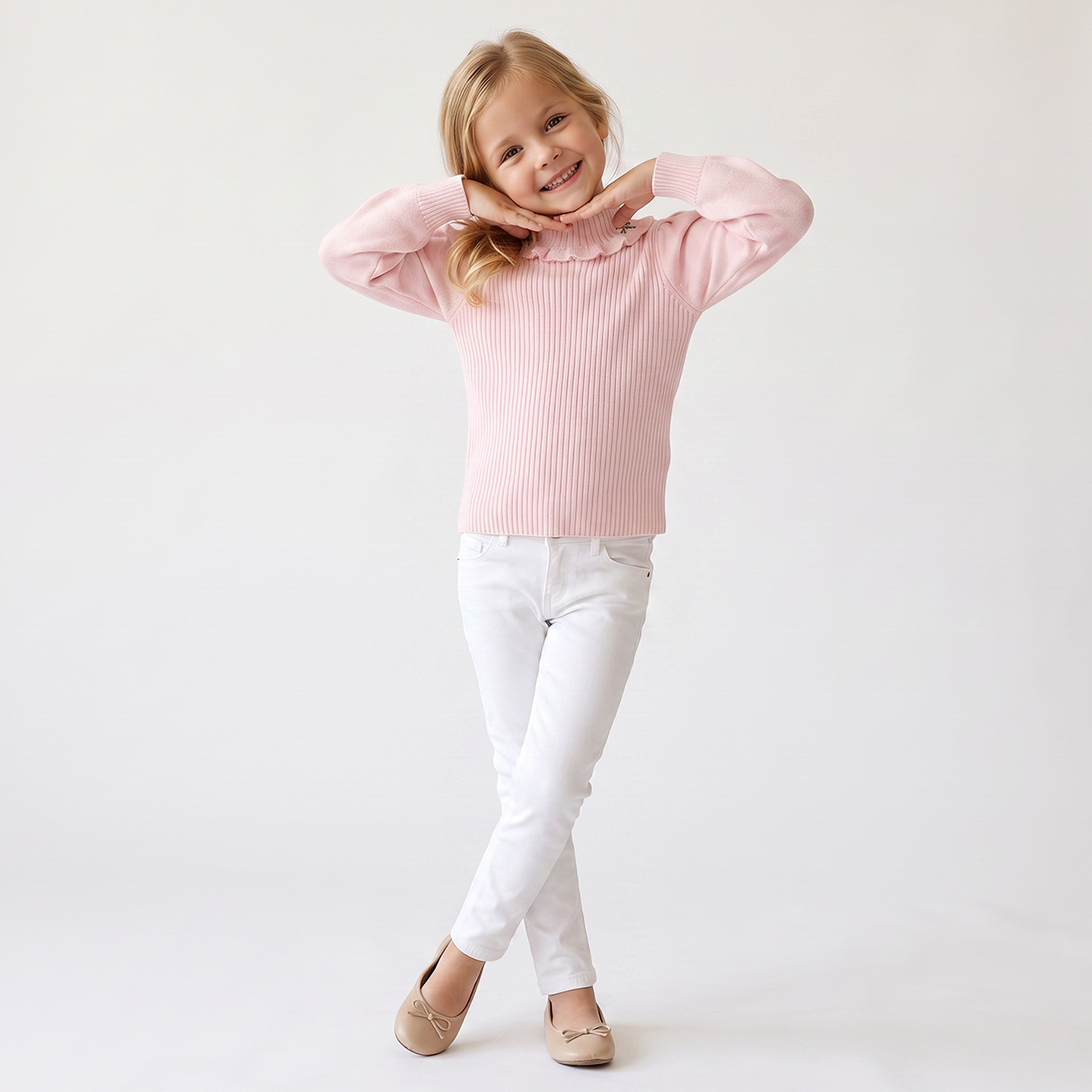 Juniors Ruffle Neck Sweater with Balloon Sleeves-girls-clothing-jumpersandcardigans-image-4