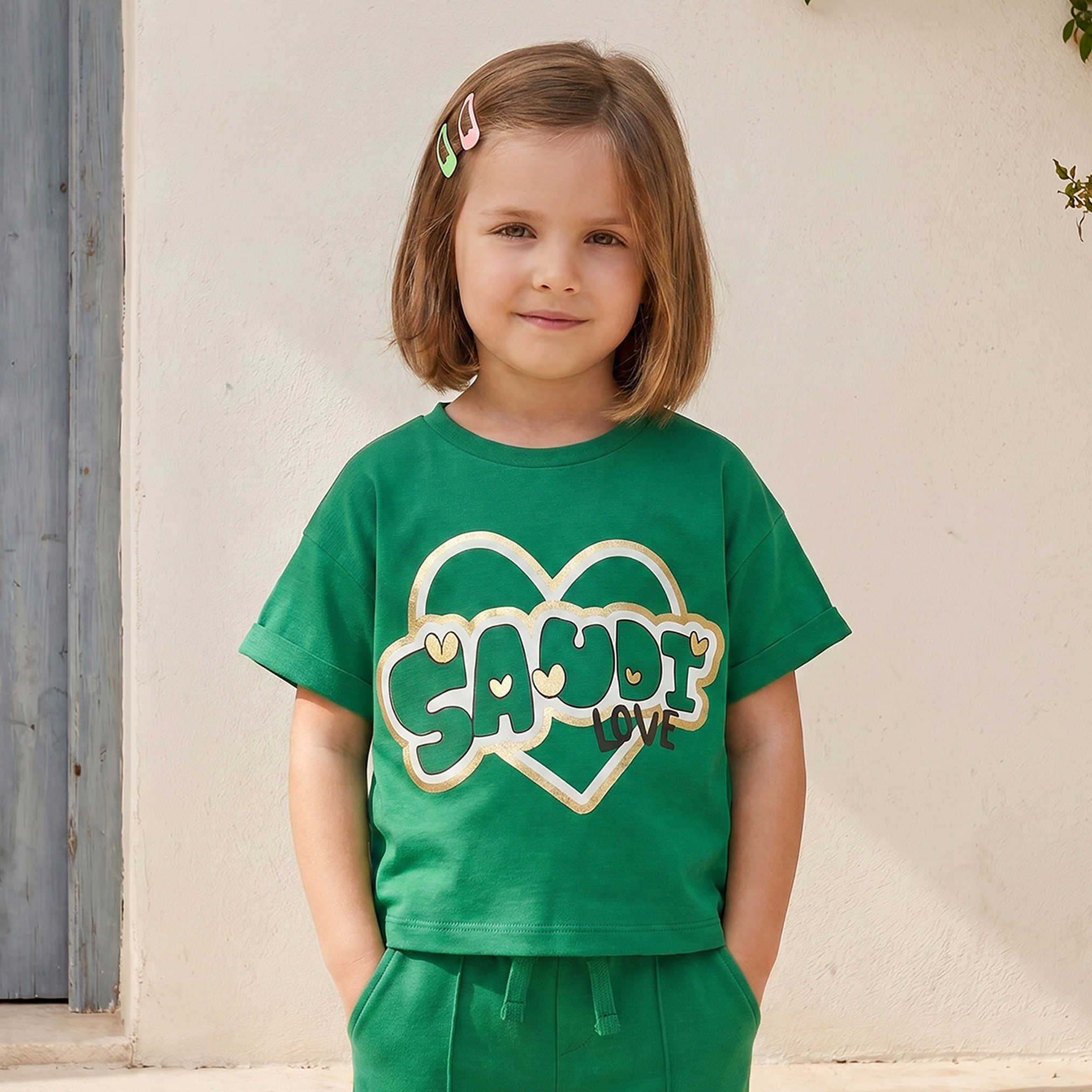 Juniors Crew Neck Short Sleeves T-shirt with Floral Print-girls-clothing-tshirts-image-1