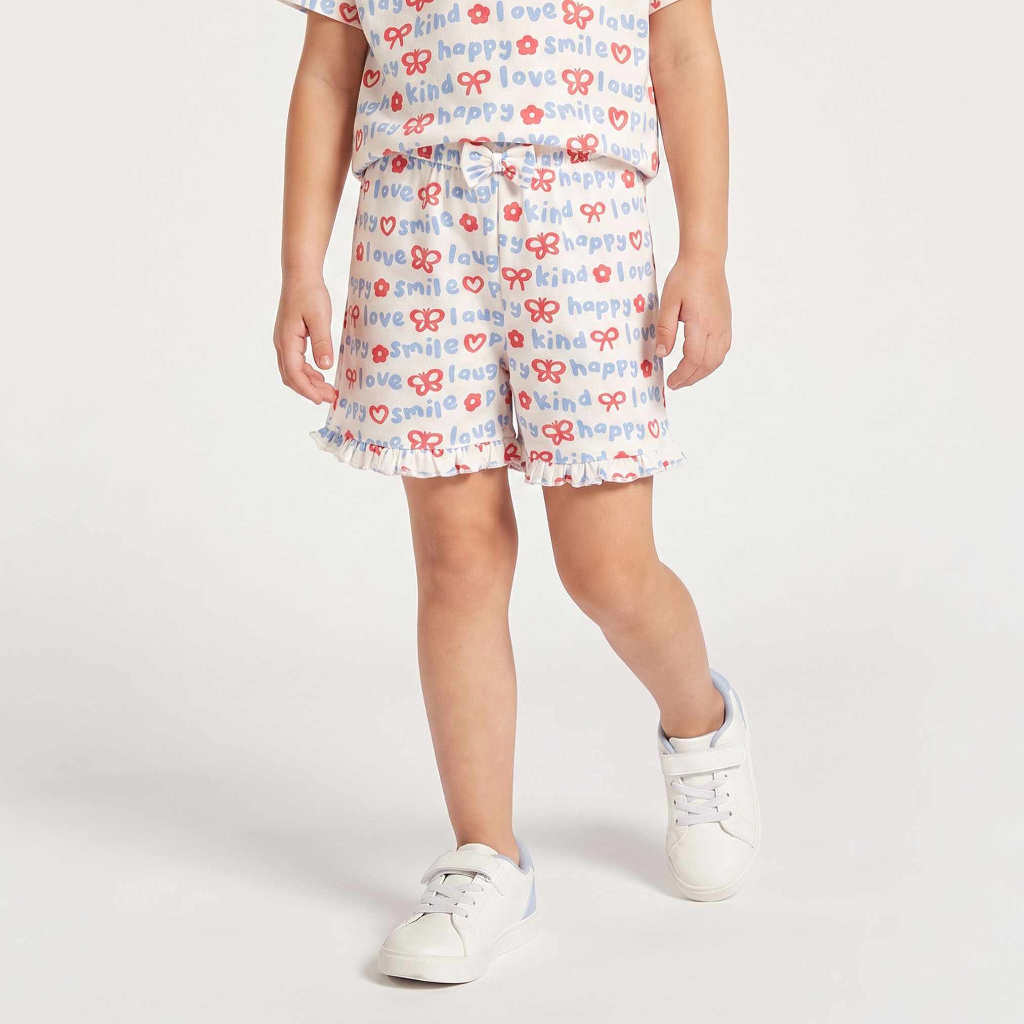Juniors Knee Length Elasticated Waist Shorts with Typographic Print-baby-girls-clothing-bottoms-shorts-image-1