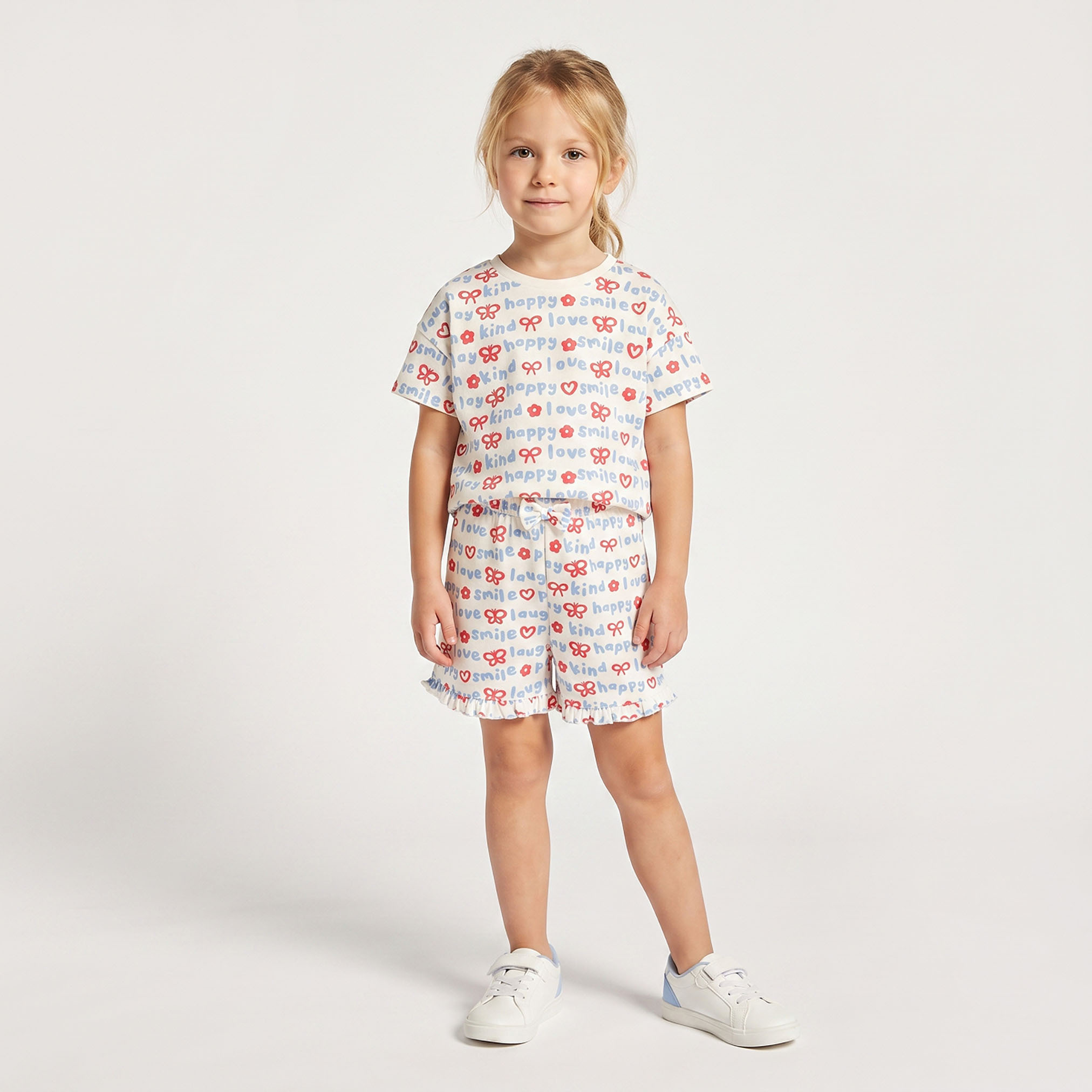 Juniors Knee Length Elasticated Waist Shorts with Typographic Print-baby-girls-clothing-bottoms-shorts-image-2