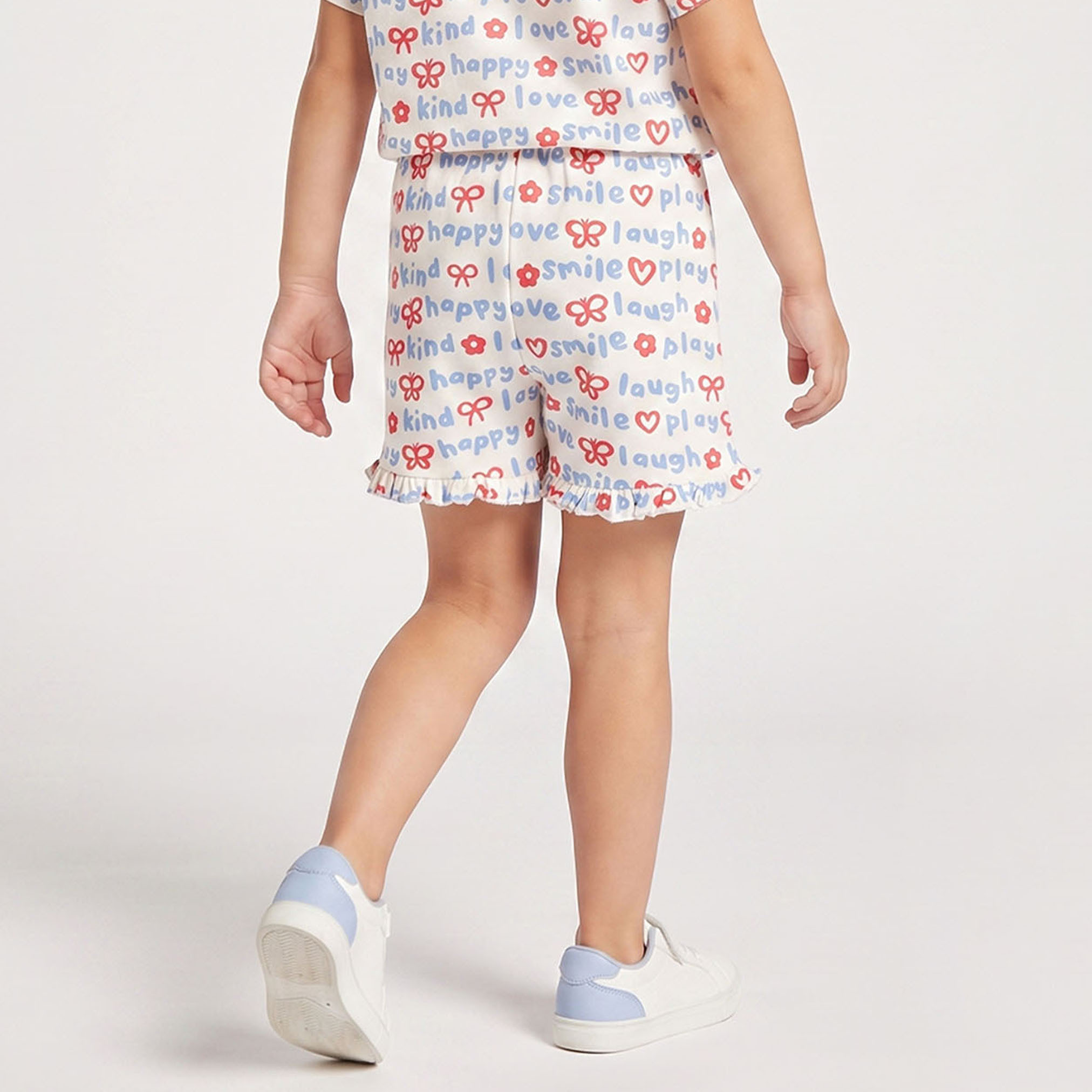 Juniors Knee Length Elasticated Waist Shorts with Typographic Print-baby-girls-clothing-bottoms-shorts-image-3