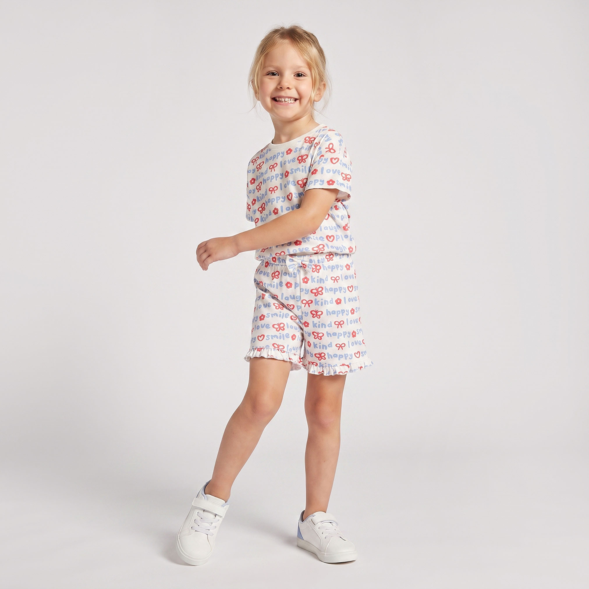 Juniors Knee Length Elasticated Waist Shorts with Typographic Print-baby-girls-clothing-bottoms-shorts-image-4