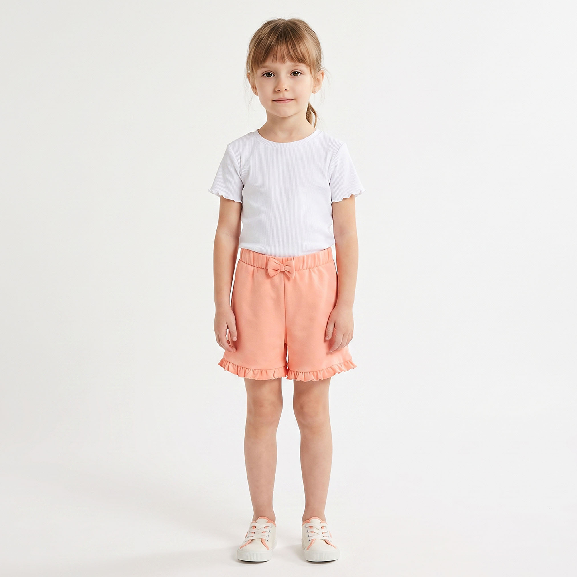 Juniors Knee Length Elasticated Waist Shorts with Ruffle Trim-baby-girls-clothing-bottoms-shorts-image-2