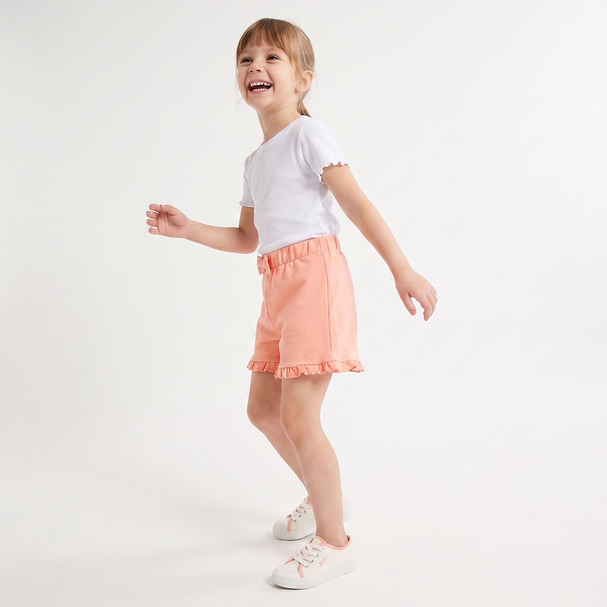 Juniors Knee Length Elasticated Waist Shorts with Ruffle Trim-baby-girls-clothing-bottoms-shorts-image-4