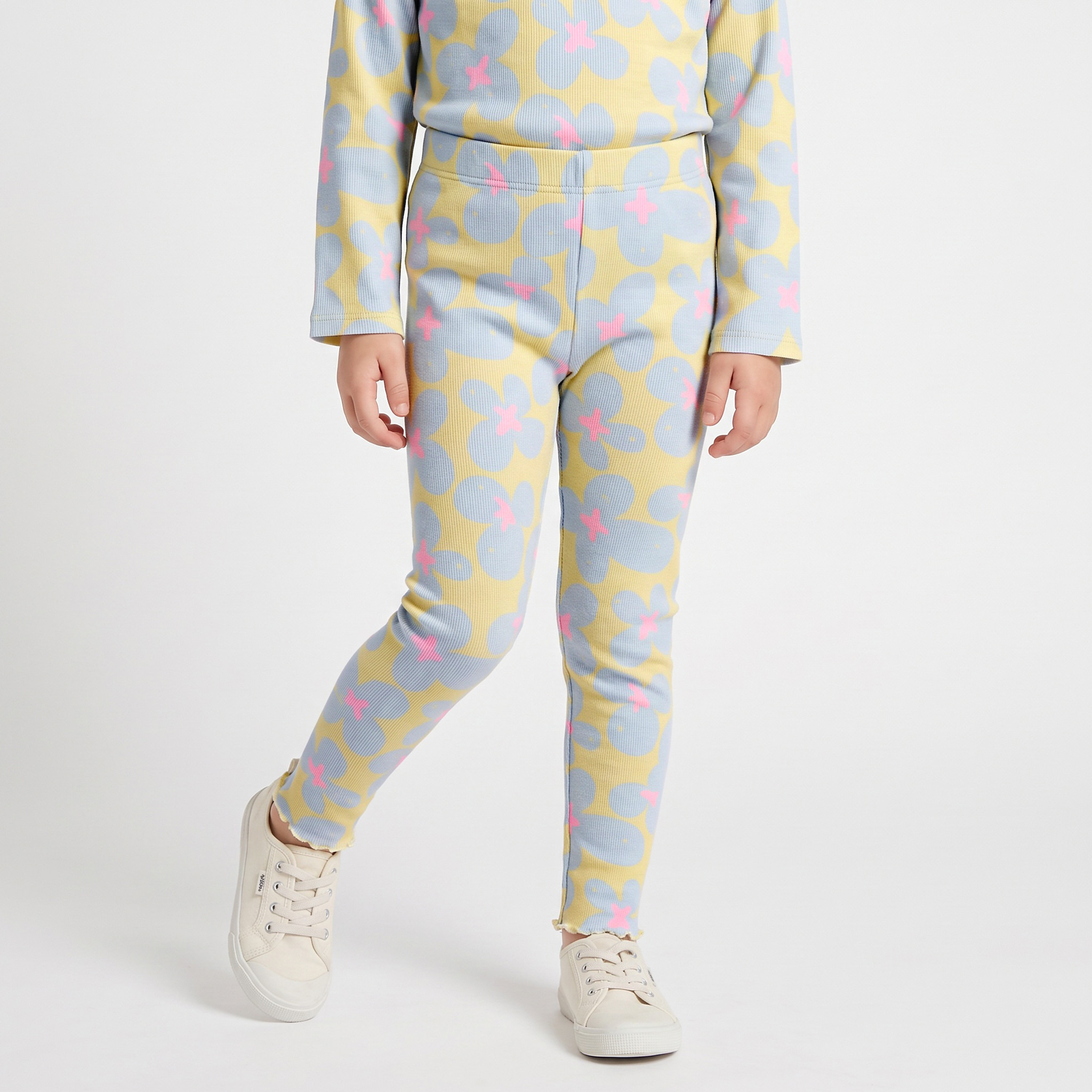 Juniors Floral Print Leggings with Lettuce Hem-baby-girls-clothing-bottoms-leggings-image-1