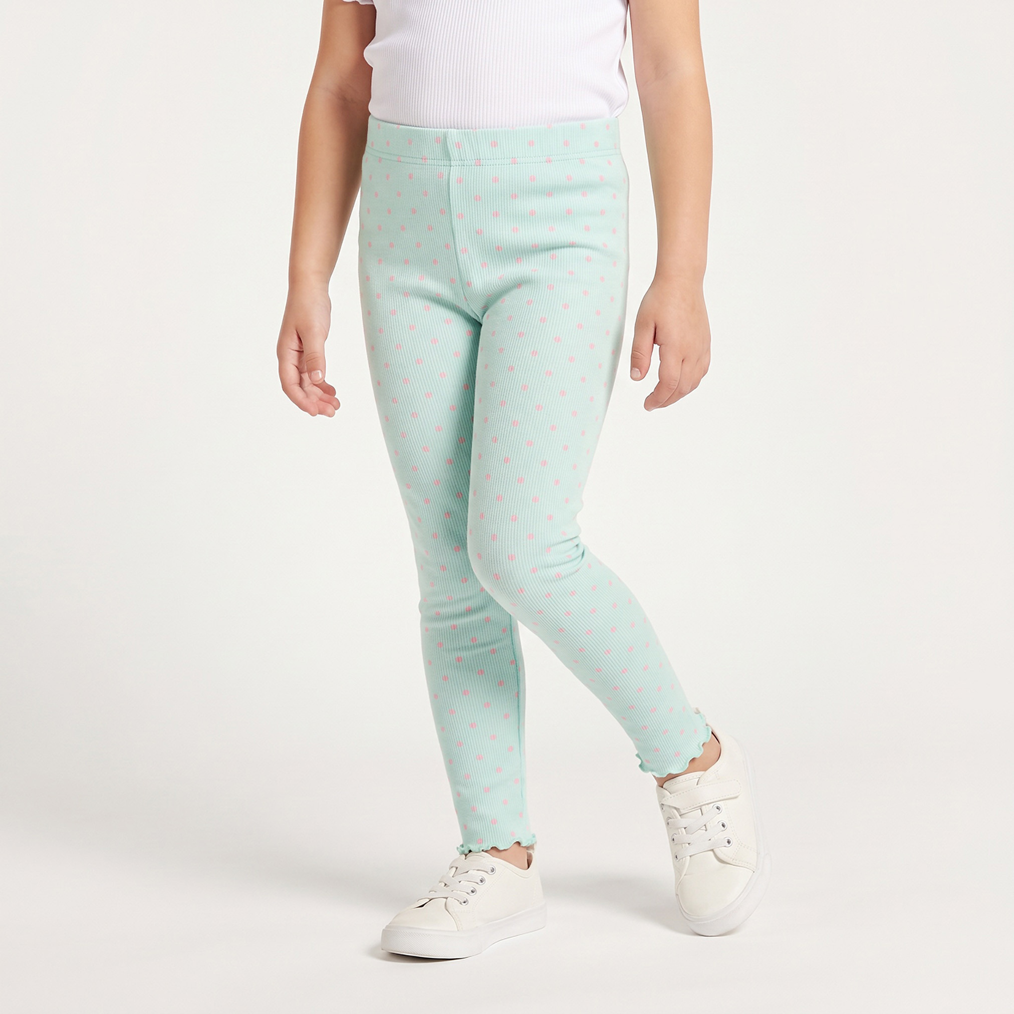 Juniors Ribbed Leggings with Polka Dot Print-baby-girls-clothing-bottoms-leggings-image-1