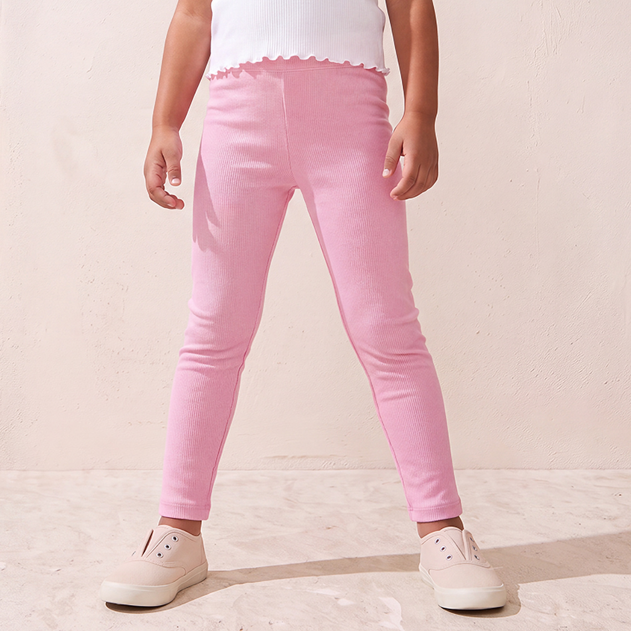 Pack of 2 Juniors Leggings with Elasticated Waistband-baby-girls-clothing-bottoms-leggings-image-3