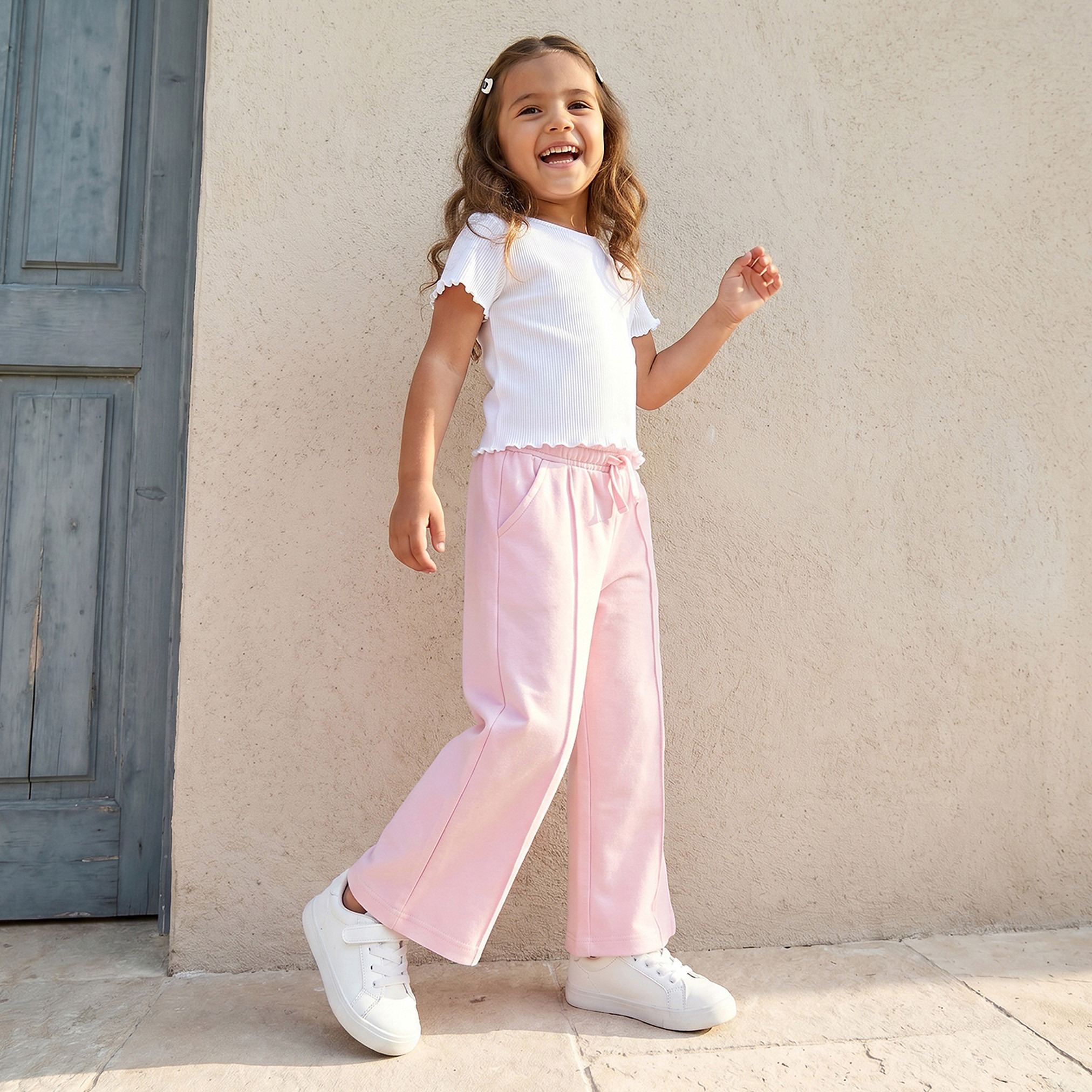 بنطلون رياضي واسع الساقين بخصر مطاطي وألواح ورباط قابل للتعديل من جونيورز-baby-girls-clothing-bottoms-joggersandtrackpants-image-5