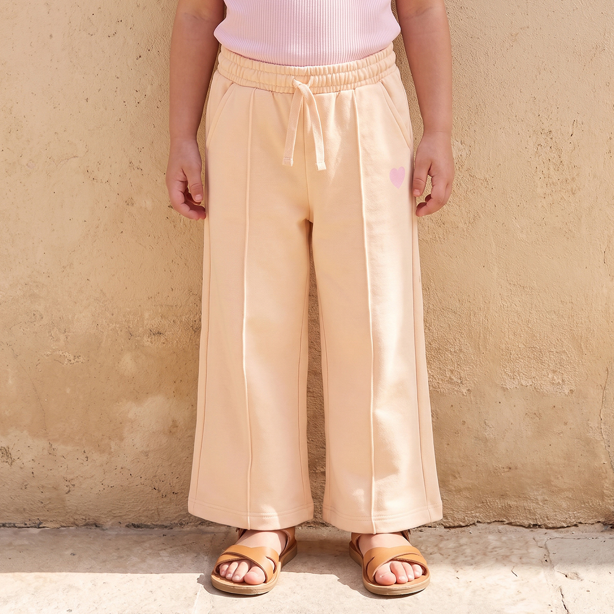 Juniors Elasticated Drawstring Waist Wide Leg Track Pants with Panelled Design-baby-girls-clothing-bottoms-joggersandtrackpants-image-1