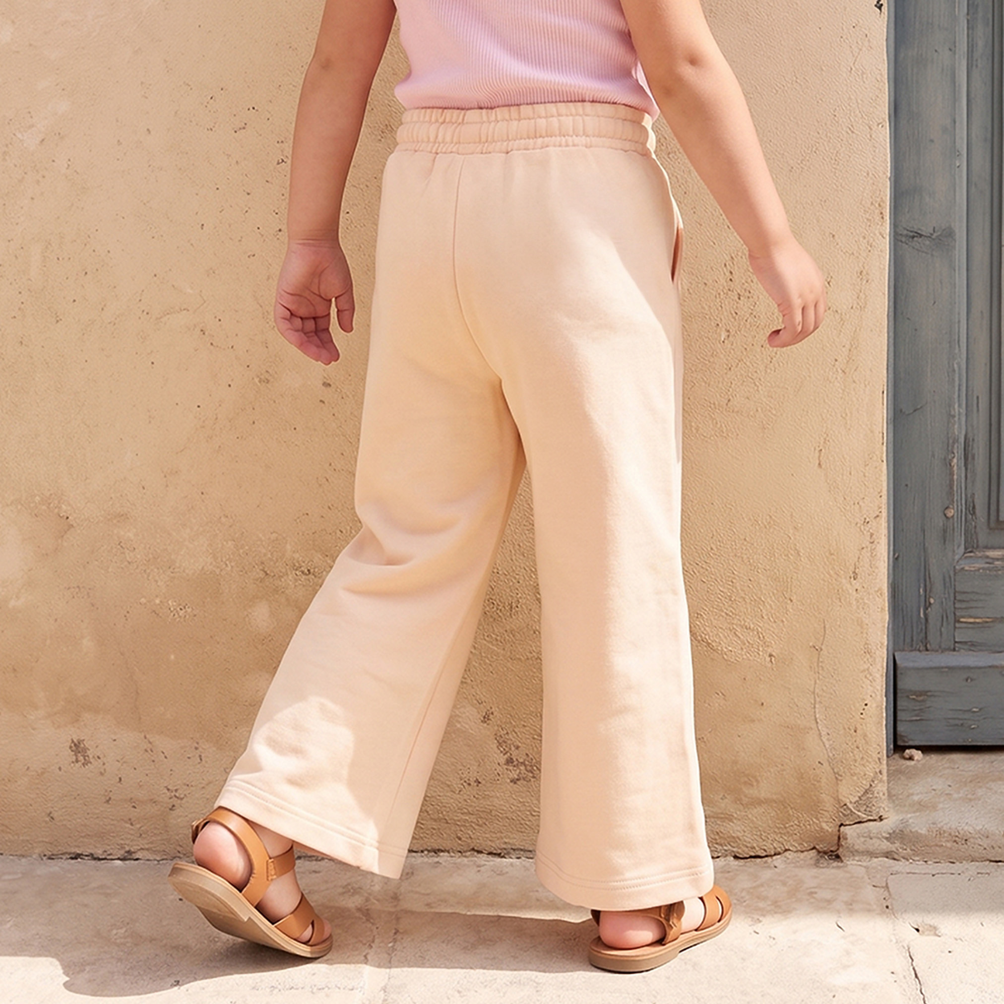 Juniors Elasticated Drawstring Waist Wide Leg Track Pants with Panelled Design-baby-girls-clothing-bottoms-joggersandtrackpants-image-3