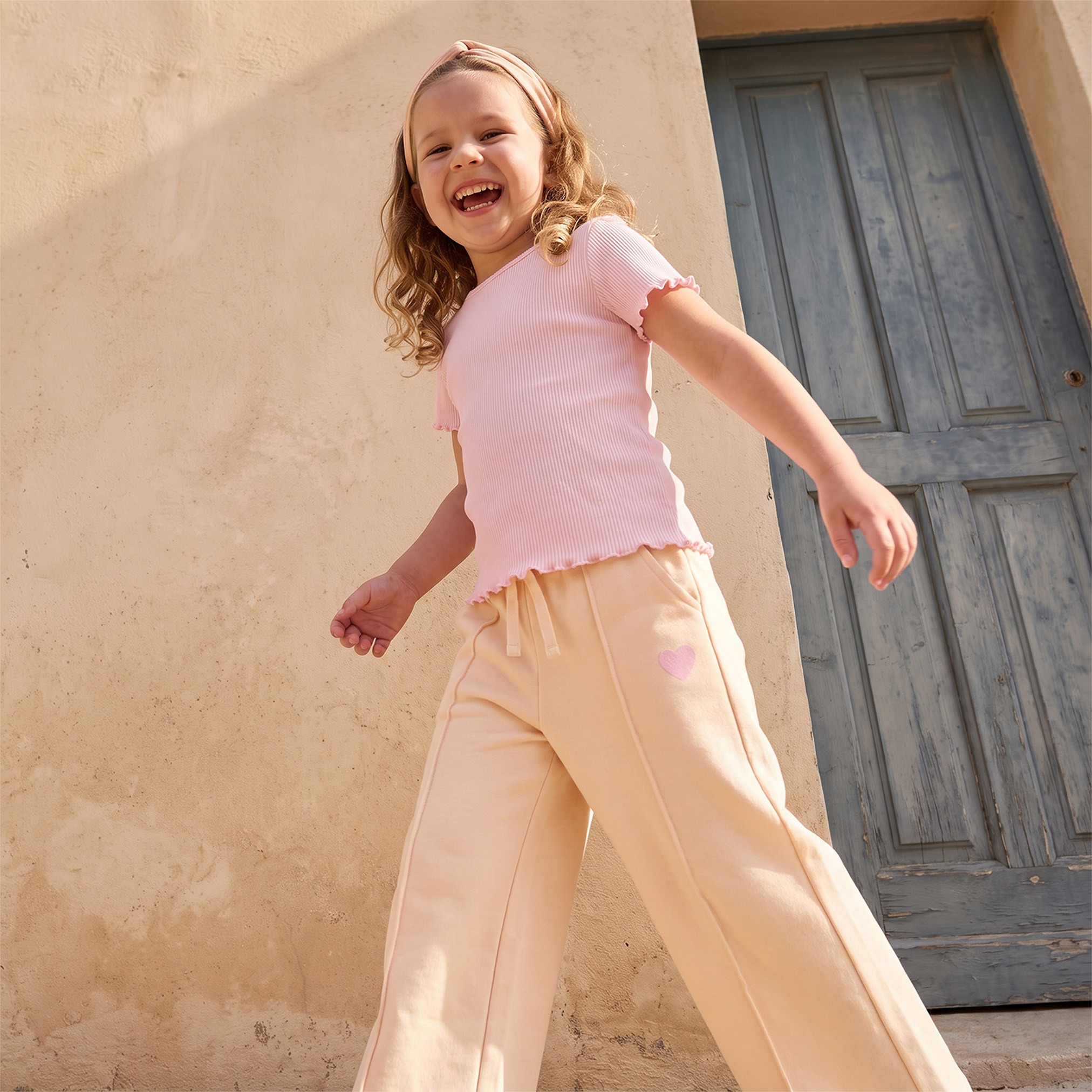 Juniors Elasticated Drawstring Waist Wide Leg Track Pants with Panelled Design-baby-girls-clothing-bottoms-joggersandtrackpants-image-5