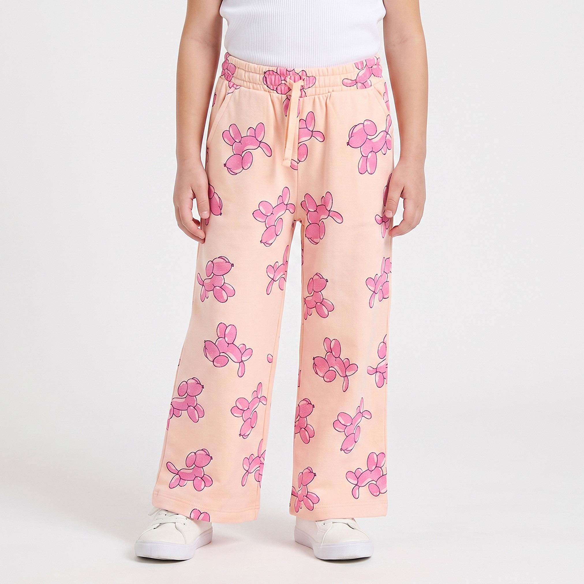 بنطلون رياضي بخصر مطاطي ورباط بطبعات كلب بالون من جونيورز-baby-girls-clothing-bottoms-joggersandtrackpants-image-1