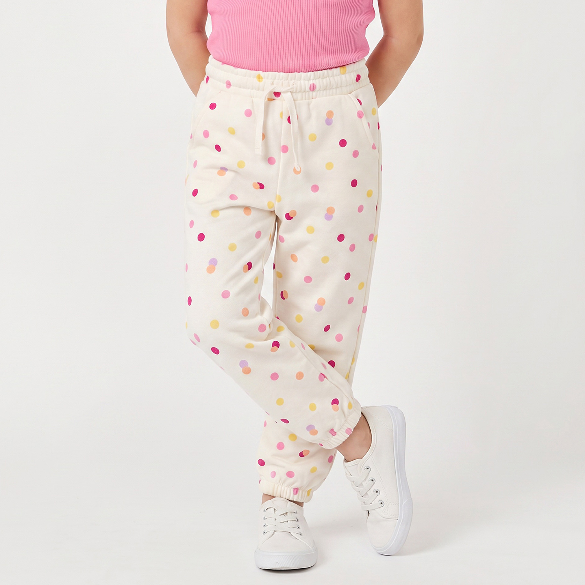 بنطلون رياضي بخصر مطاطي وطبعات منقطة من جونيورز-baby-girls-clothing-bottoms-joggersandtrackpants-image-1