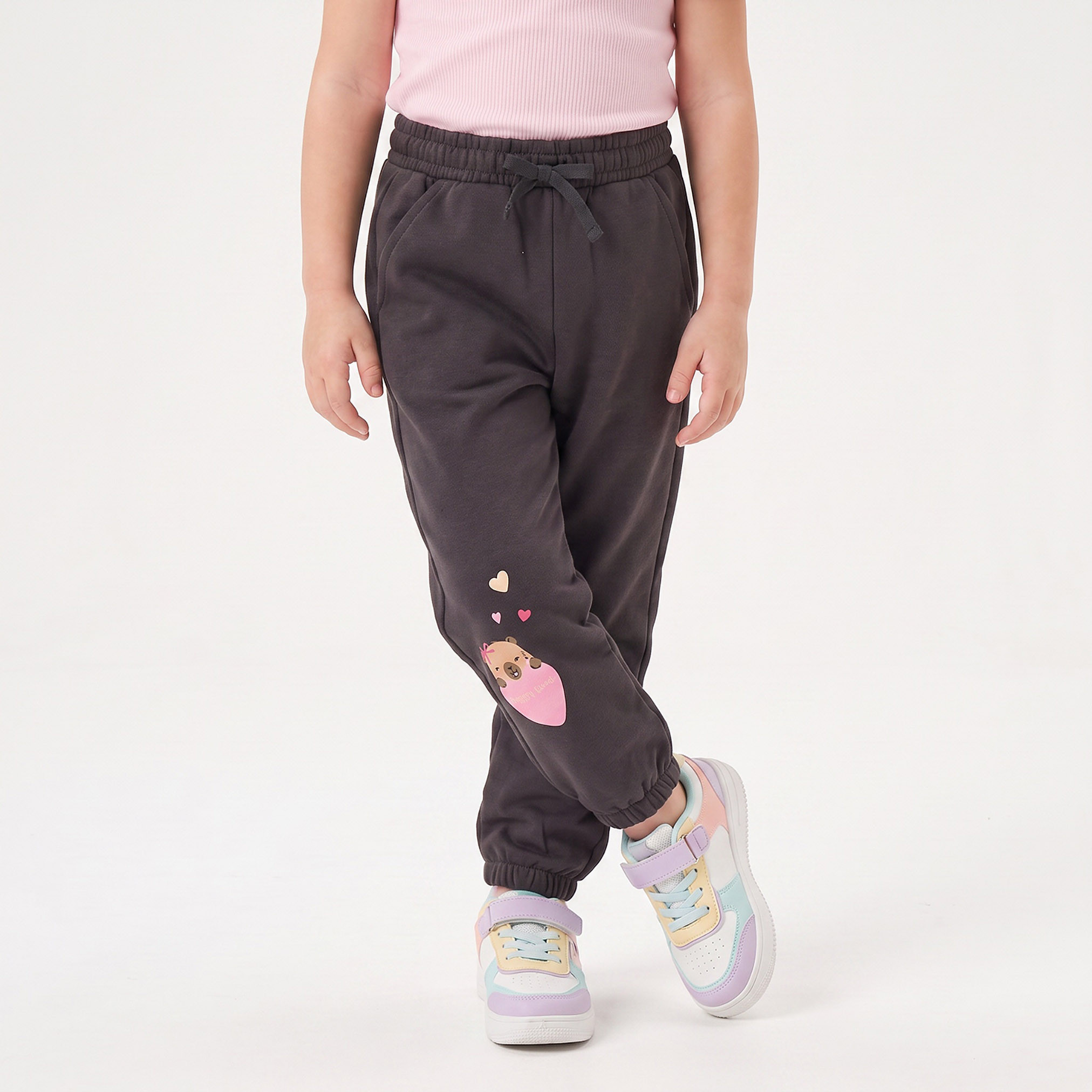 Juniors Elasticated Waist Joggers with Capybara Print-baby-girls-clothing-bottoms-joggersandtrackpants-image-1