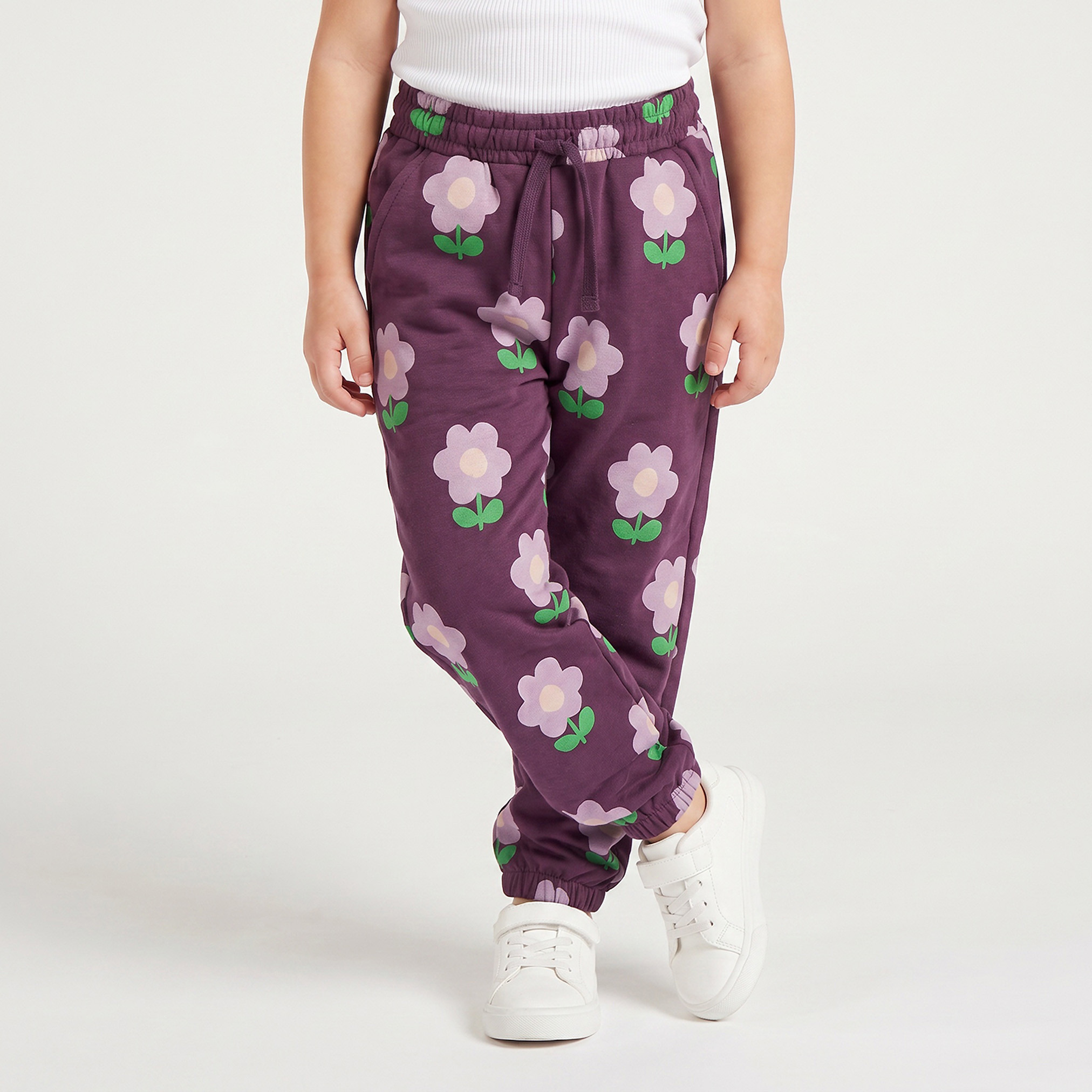 Juniors Elastic Waist Joggers with Floral Print-baby-girls-clothing-bottoms-joggersandtrackpants-image-1