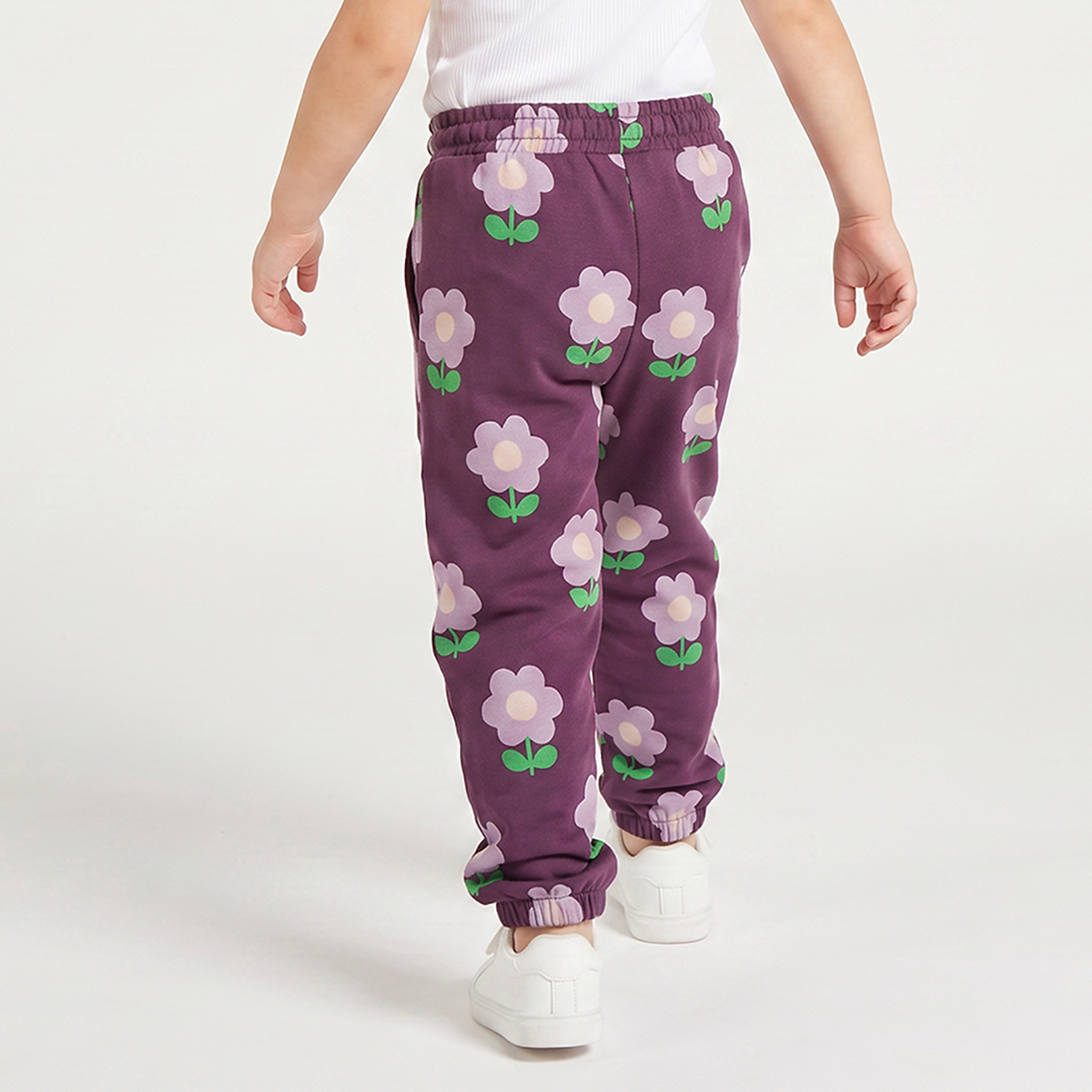 Juniors Elastic Waist Joggers with Floral Print-baby-girls-clothing-bottoms-joggersandtrackpants-image-2