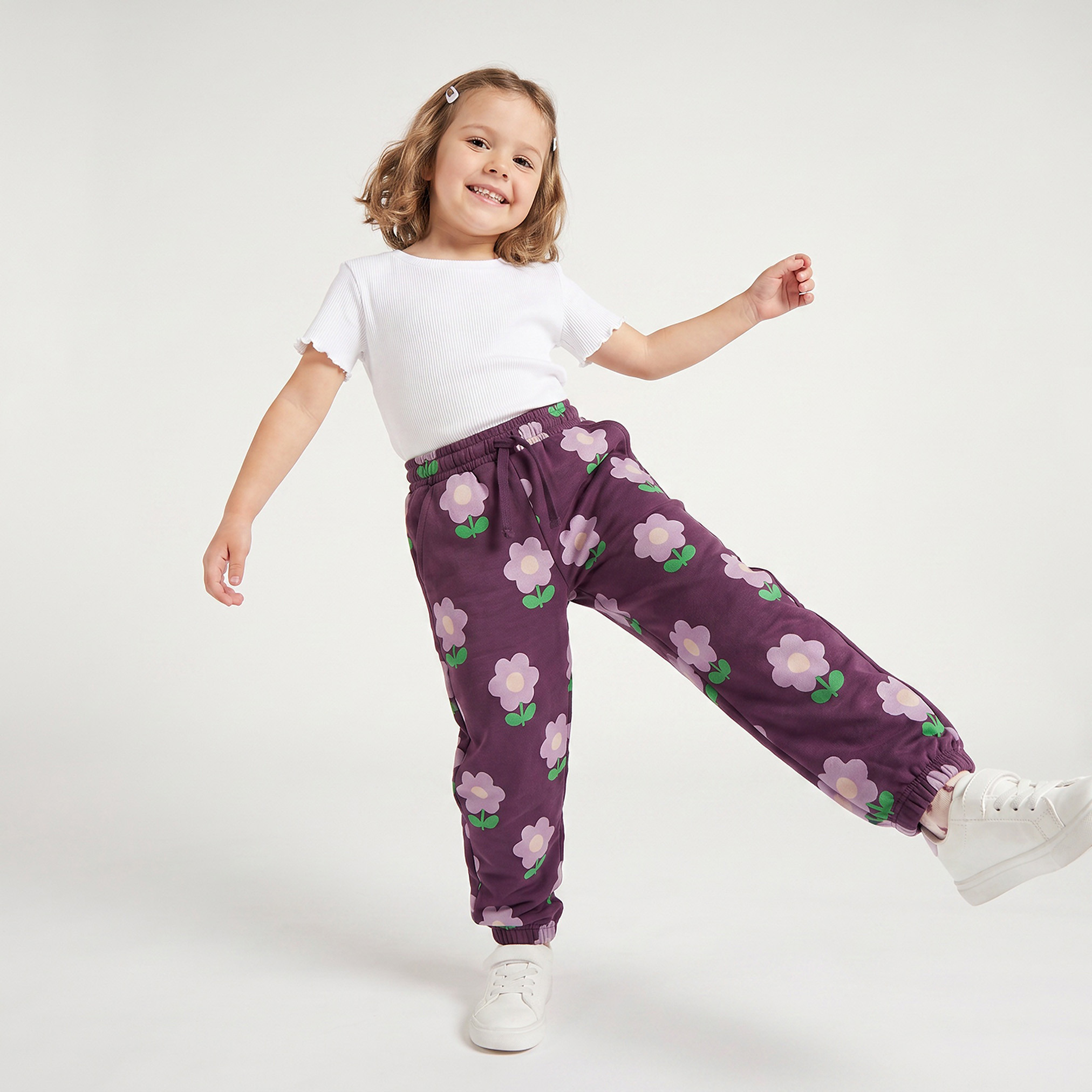 Juniors Elastic Waist Joggers with Floral Print-baby-girls-clothing-bottoms-joggersandtrackpants-image-3