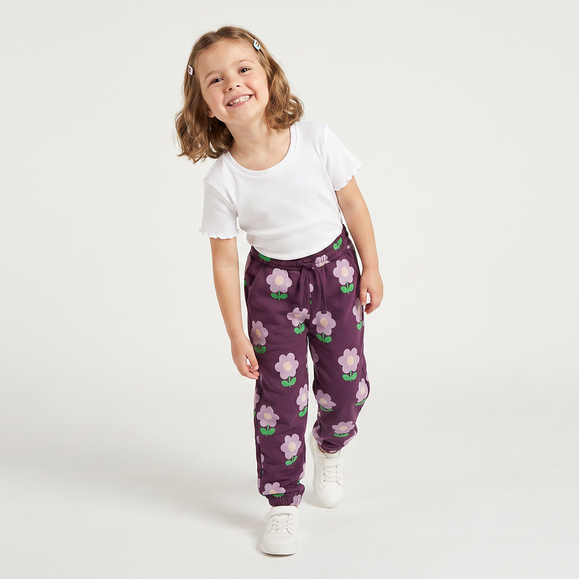 Juniors Elastic Waist Joggers with Floral Print-baby-girls-clothing-bottoms-joggersandtrackpants-image-5