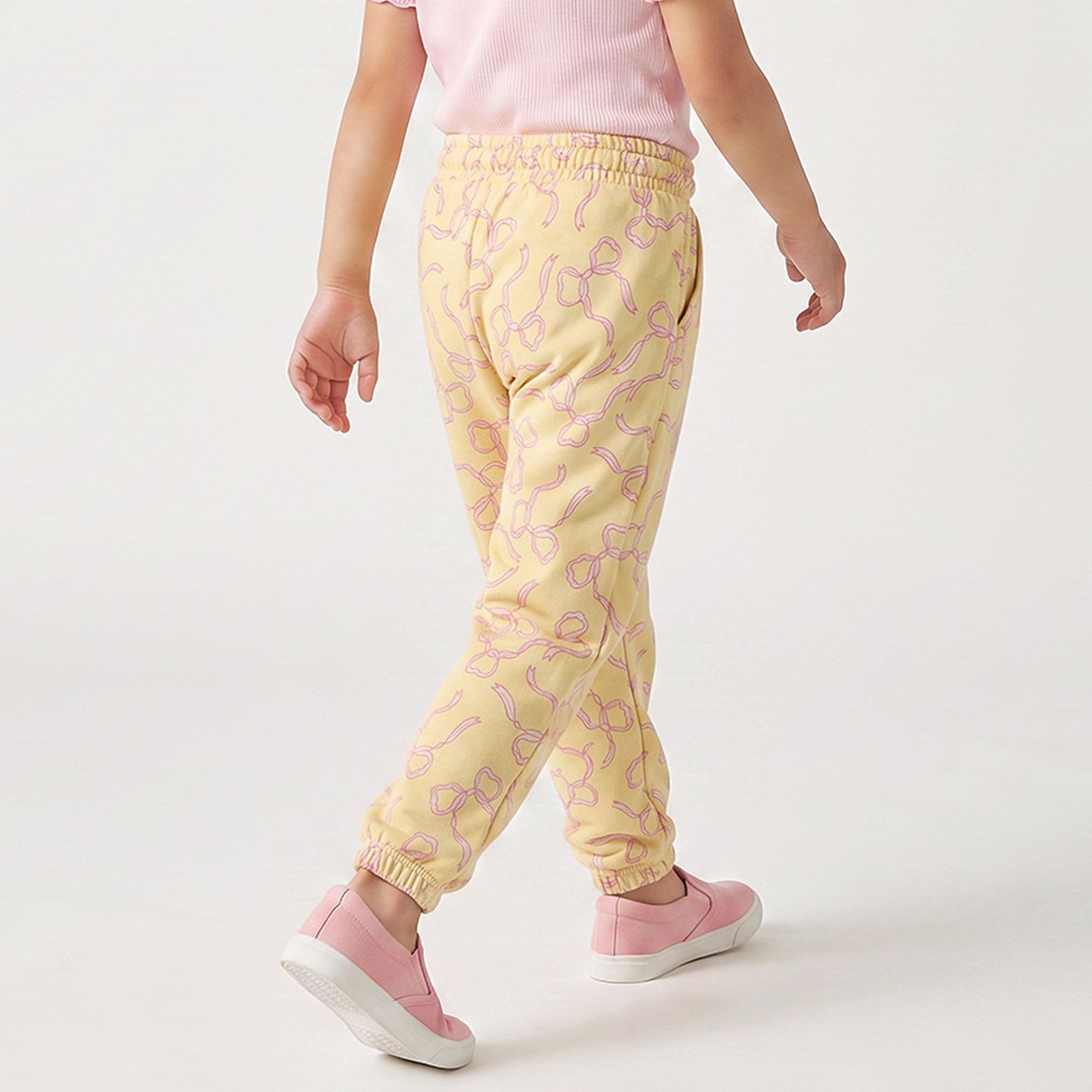 Juniors Elasticated Drawstring Waist Joggers with Bow Print-baby-girls-clothing-bottoms-joggersandtrackpants-image-2