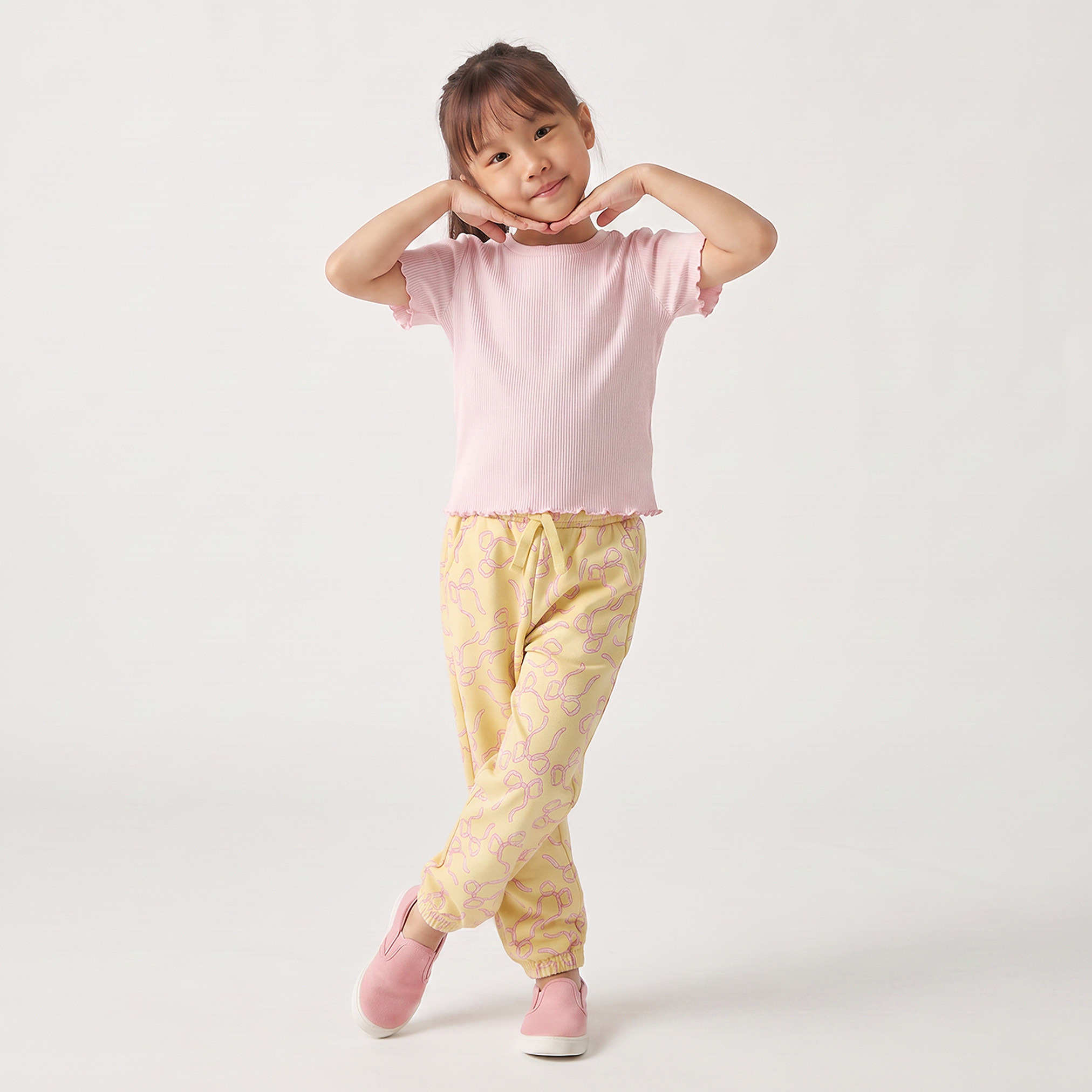 Juniors Elasticated Drawstring Waist Joggers with Bow Print-baby-girls-clothing-bottoms-joggersandtrackpants-image-3