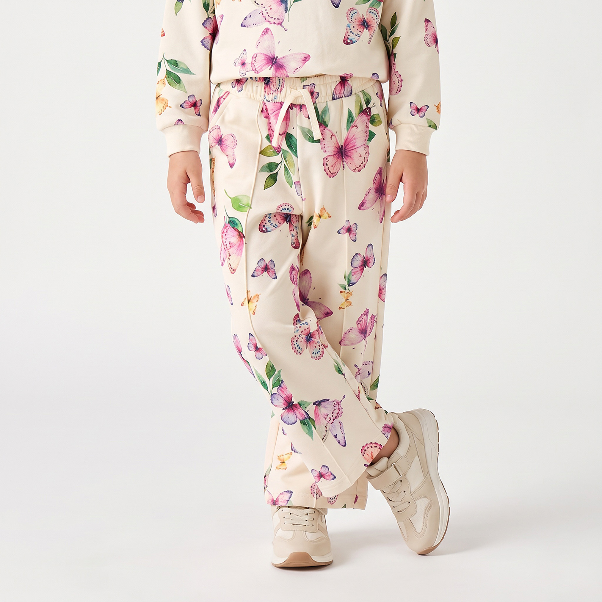 Juniors Elasticated Drawstring Waist Track Pants with Butterfly Print-baby-girls-clothing-bottoms-joggersandtrackpants-image-1