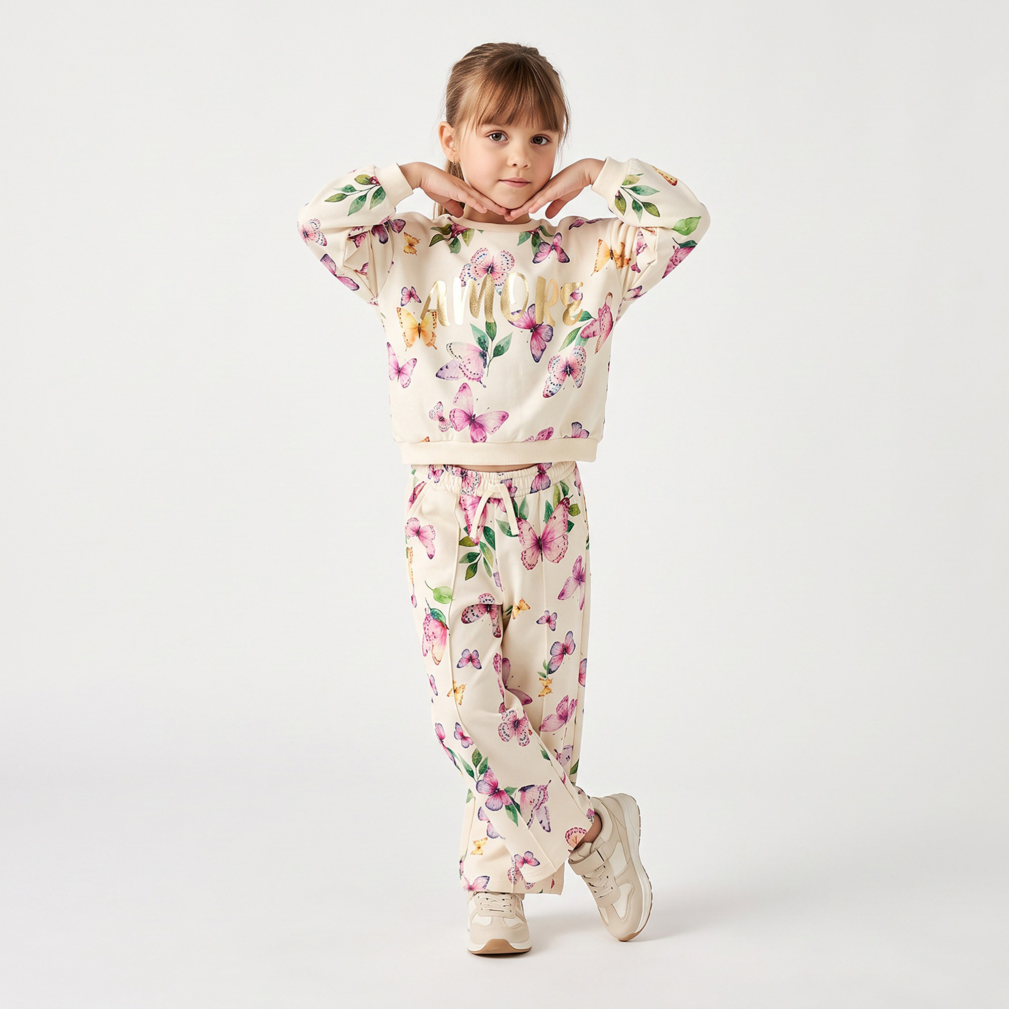Juniors Elasticated Drawstring Waist Track Pants with Butterfly Print-baby-girls-clothing-bottoms-joggersandtrackpants-image-2