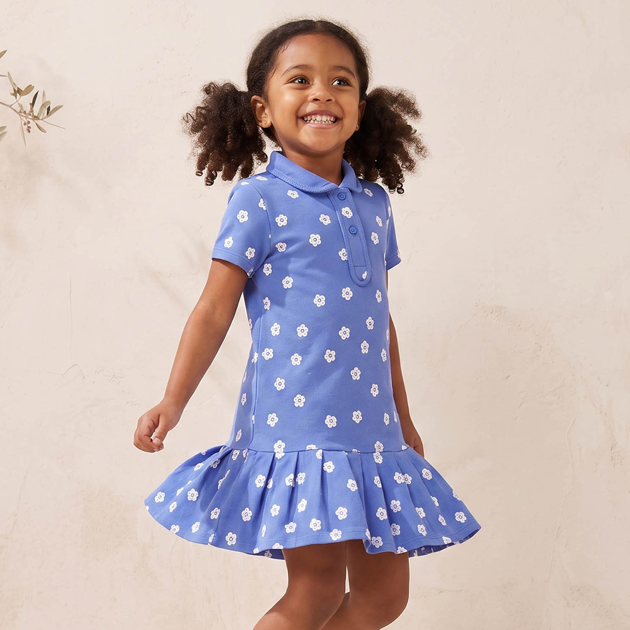 Juniors Collared Short Sleeves Knee Length Polo Dress with Floral Print-girls-clothing-dressesandjumpsuits-image-1