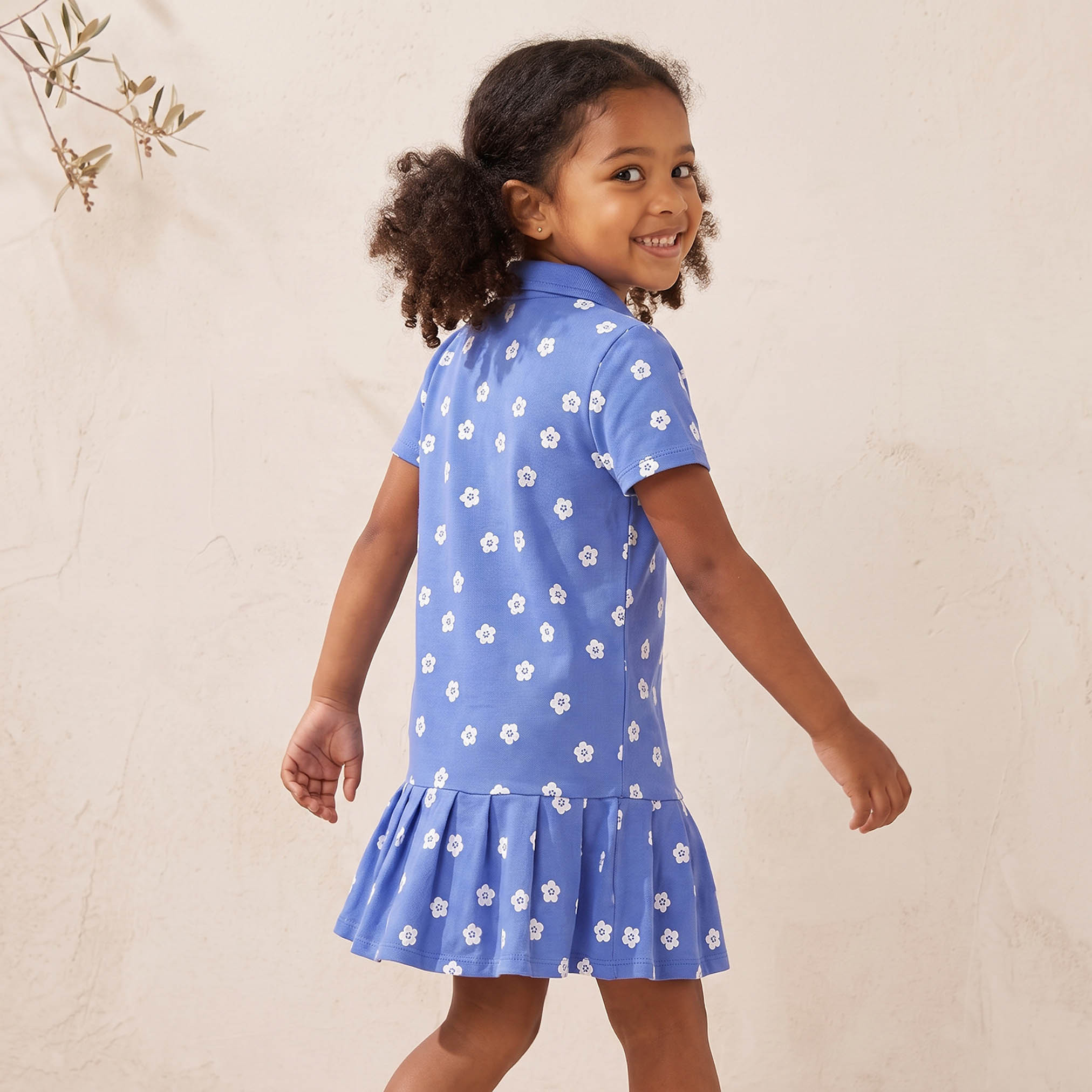 Juniors Collared Short Sleeves Knee Length Polo Dress with Floral Print-girls-clothing-dressesandjumpsuits-image-2