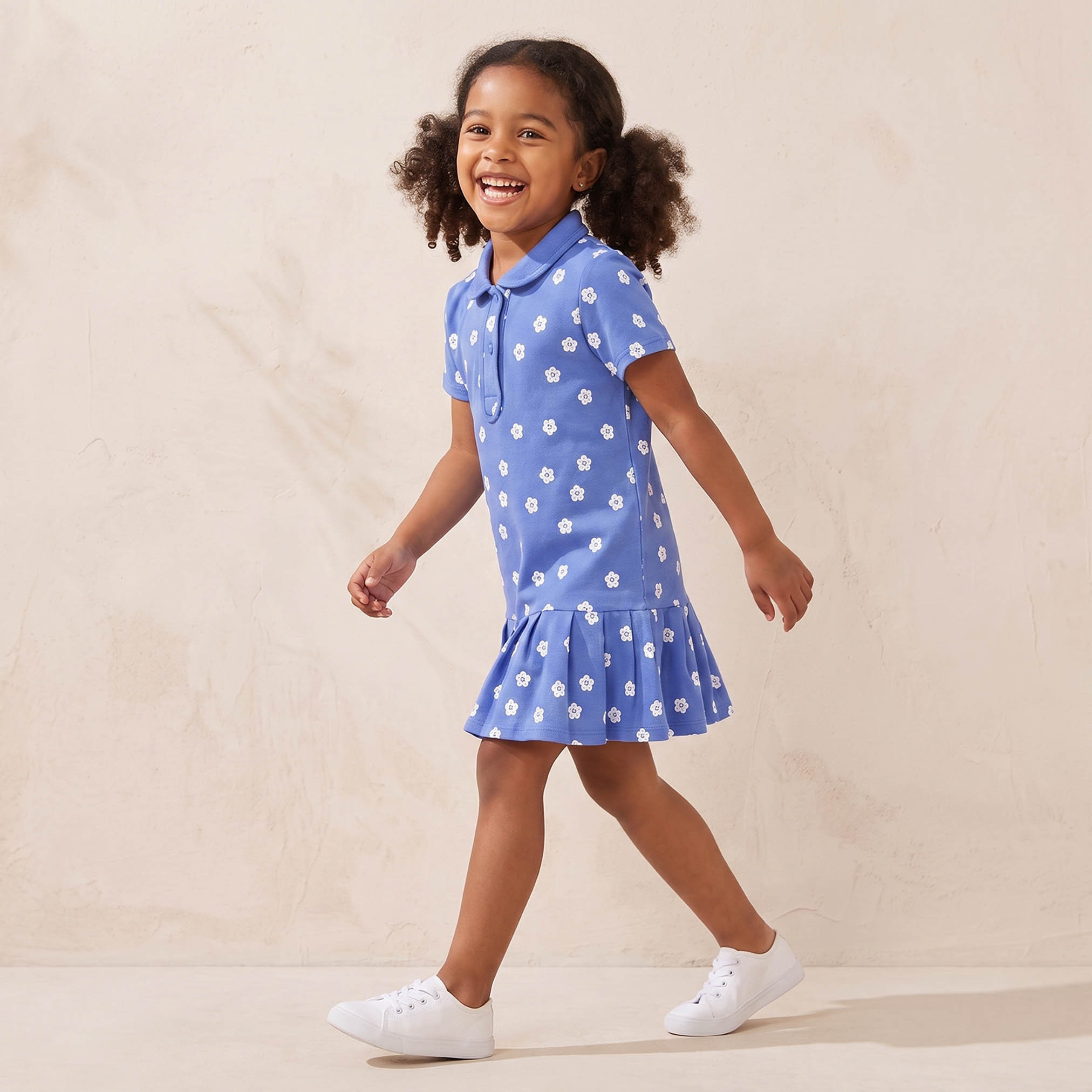 Juniors Collared Short Sleeves Knee Length Polo Dress with Floral Print-girls-clothing-dressesandjumpsuits-image-4