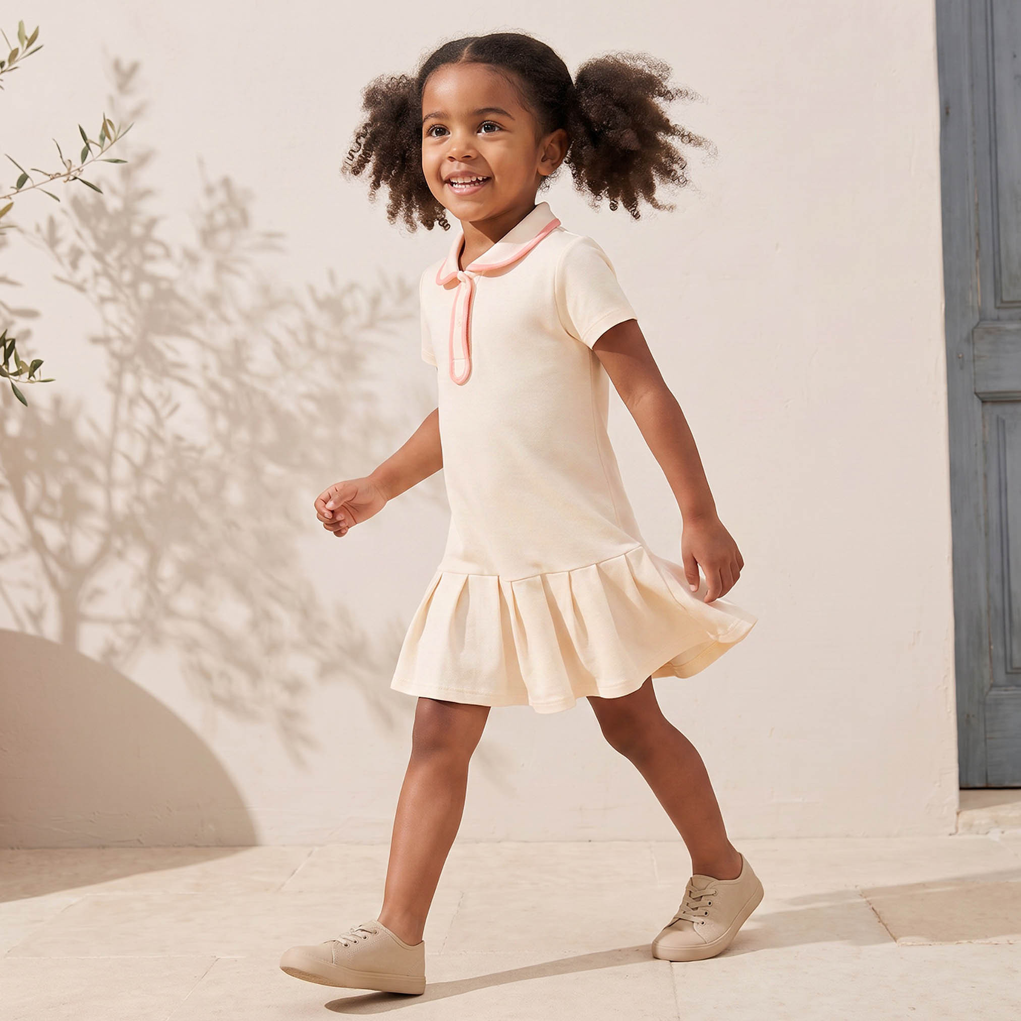 Juniors Collared Short Sleeves Knee Length Polo Dress with Contrast Trim-girls-clothing-dressesandjumpsuits-image-1
