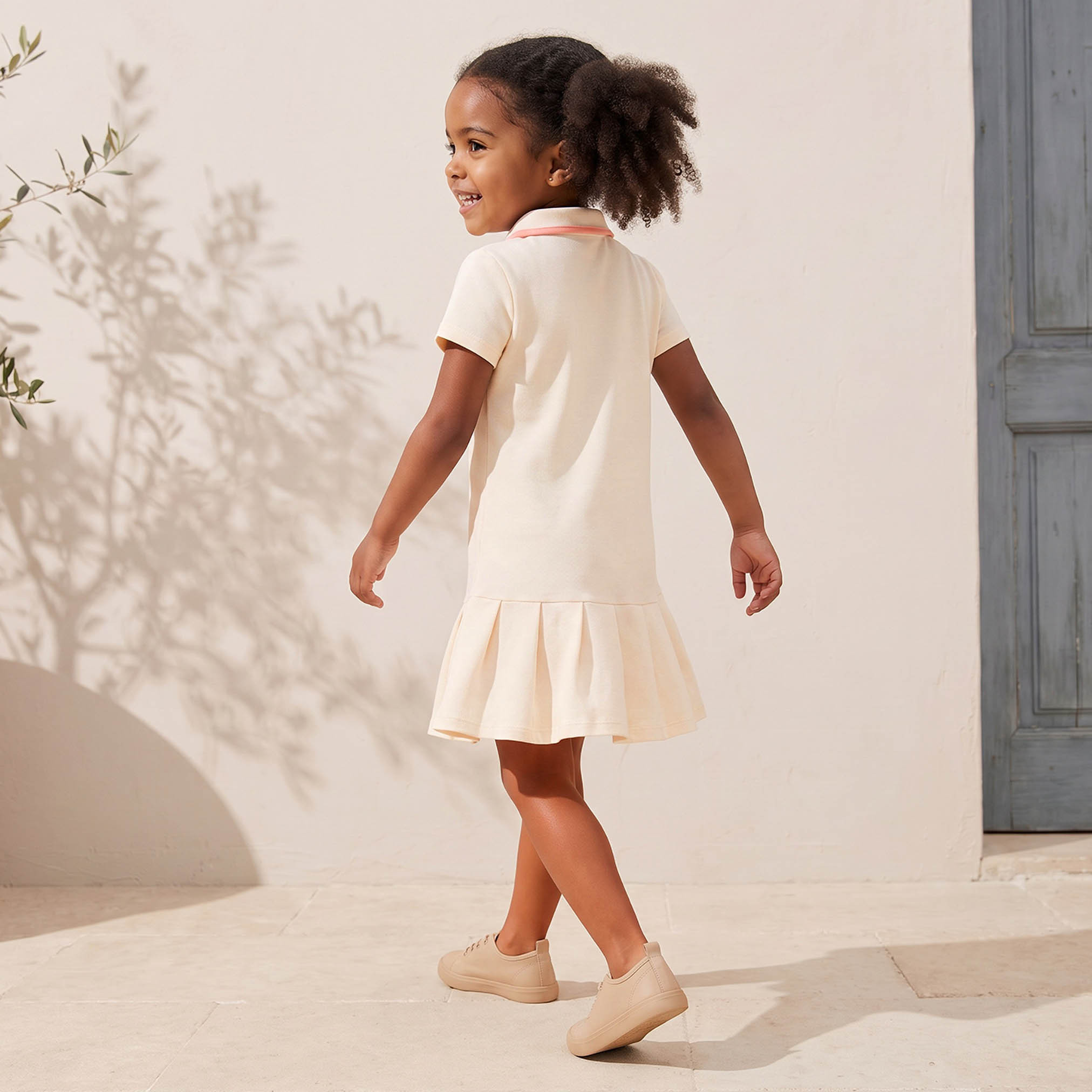 Juniors Collared Short Sleeves Knee Length Polo Dress with Contrast Trim-girls-clothing-dressesandjumpsuits-image-2