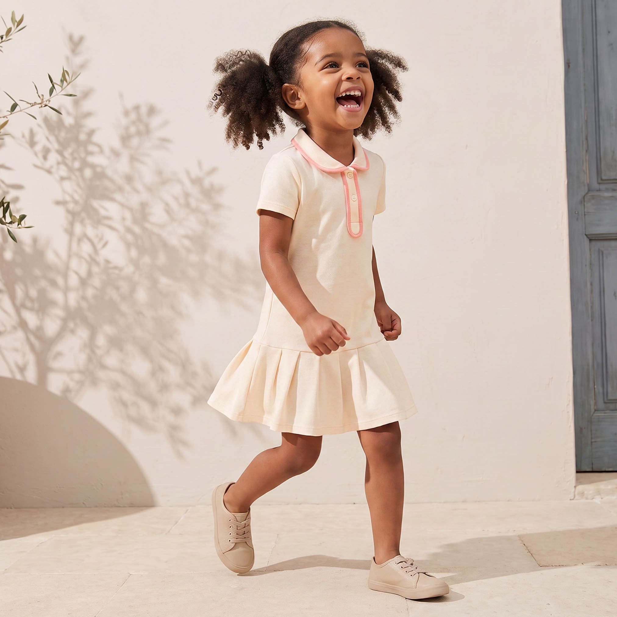 Juniors Collared Short Sleeves Knee Length Polo Dress with Contrast Trim-girls-clothing-dressesandjumpsuits-image-4
