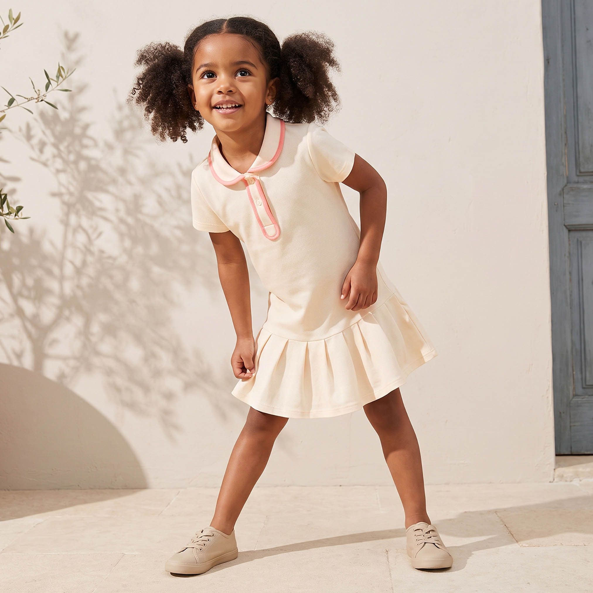 Juniors Collared Short Sleeves Knee Length Polo Dress with Contrast Trim-girls-clothing-dressesandjumpsuits-image-5
